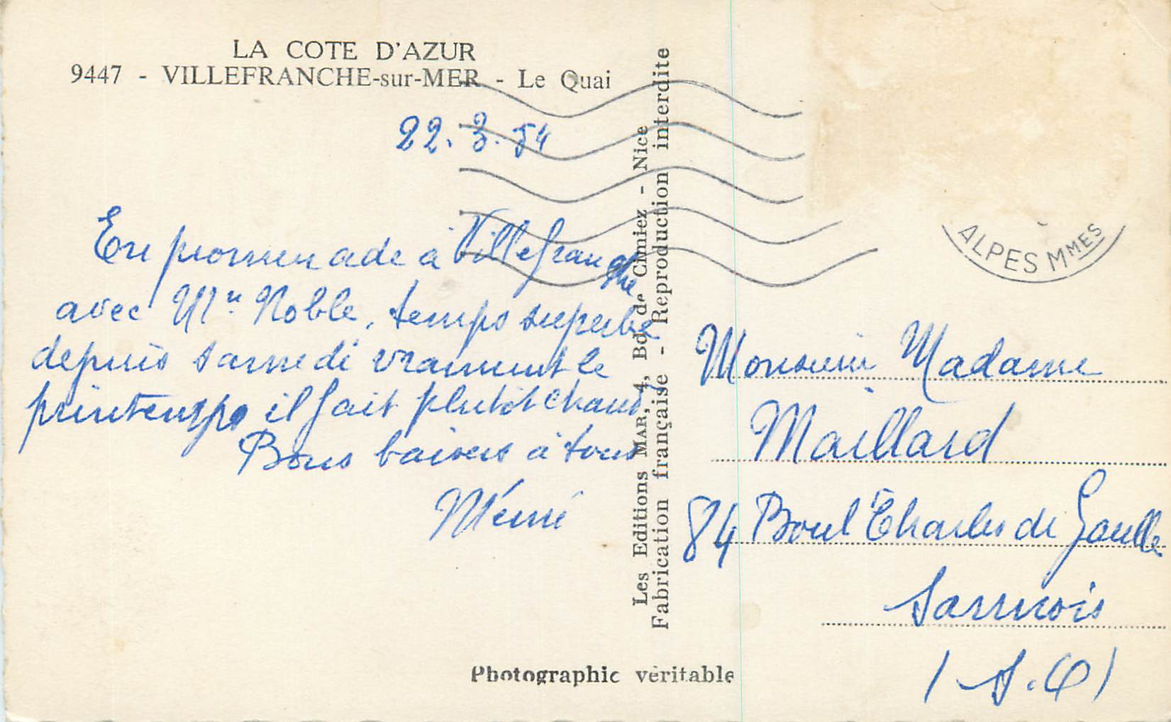 Villefranche-sur-Mer — port et montagne — Les Editions Françaises, N° 9447 — Rückseite
