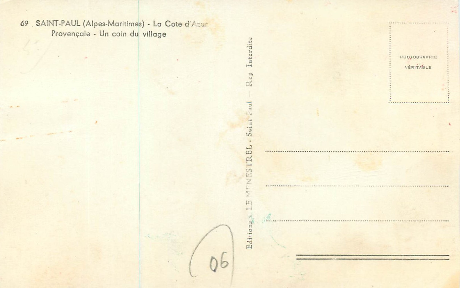 CPM Saint Paul (Alpes Maritimes) La Cote d'Azur Provencale Un Coin du Village — Rückseite