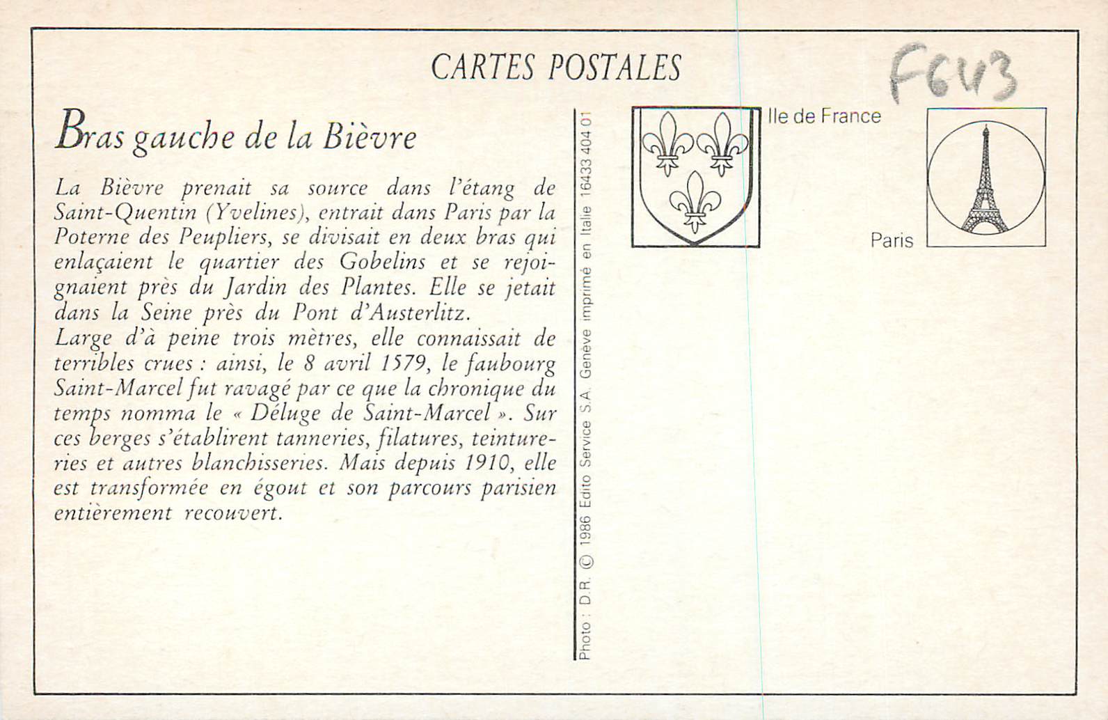 REPRO Vieux Paris Artistique et Pittoresque Bras Gauche de la Bievre — Rückseite