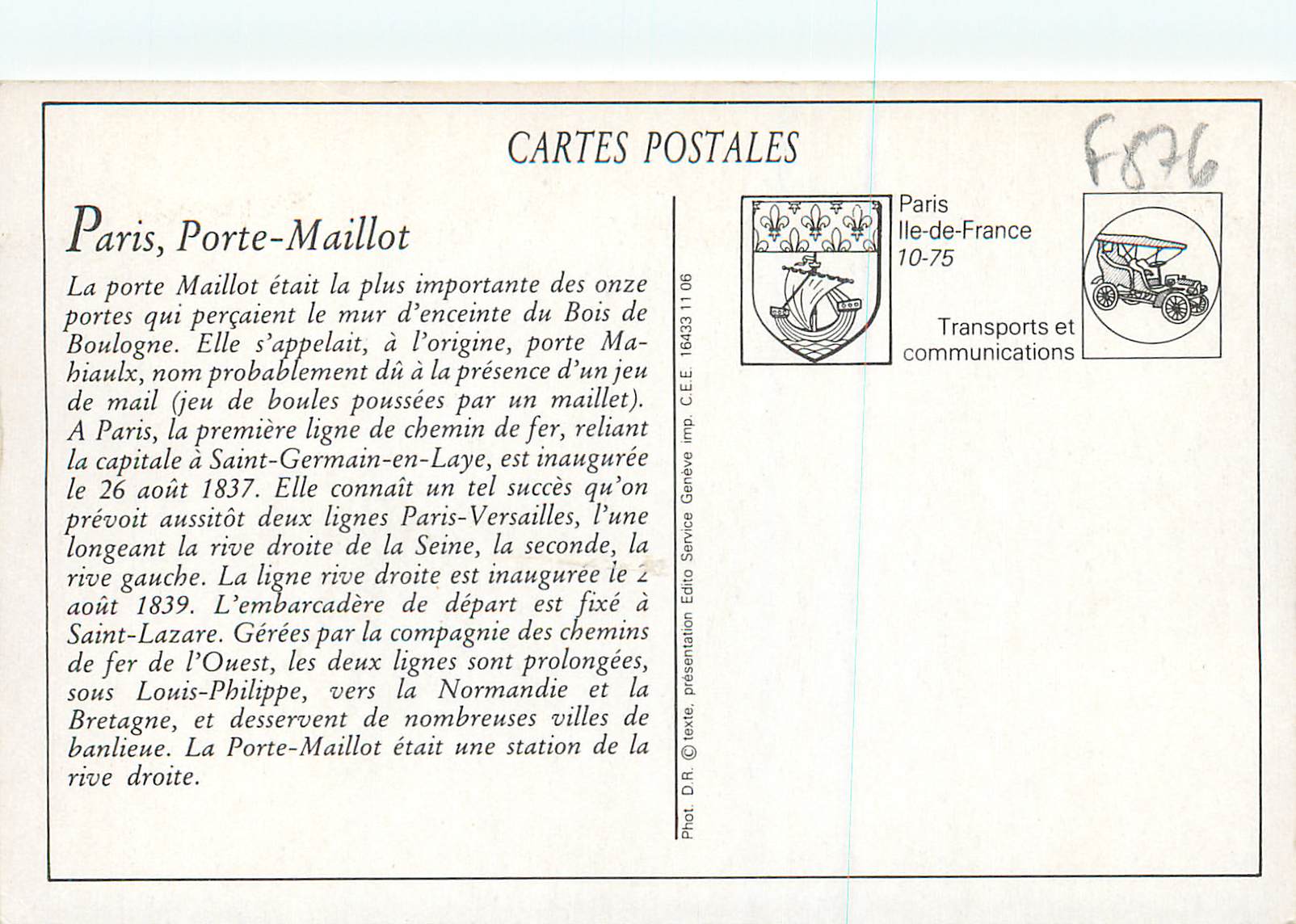 REPRO Paris La Gare de la Porte Maillot — Verso