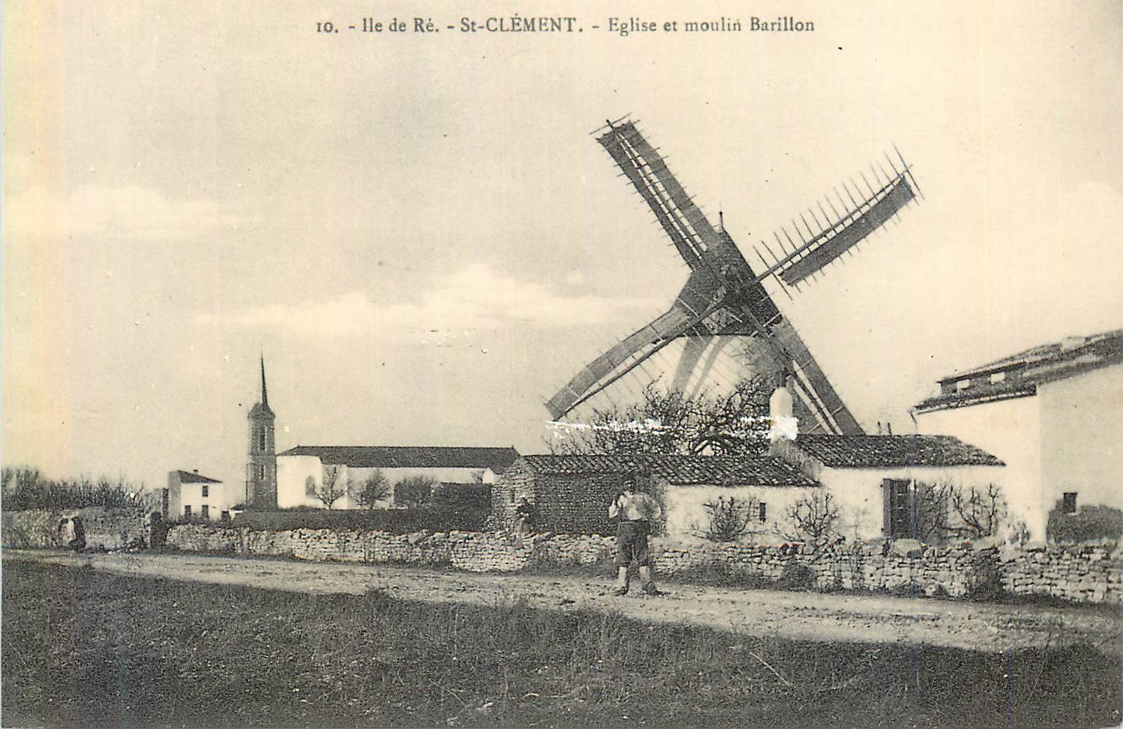 Ile de Ré - St-Clément - Église et moulin Barillon