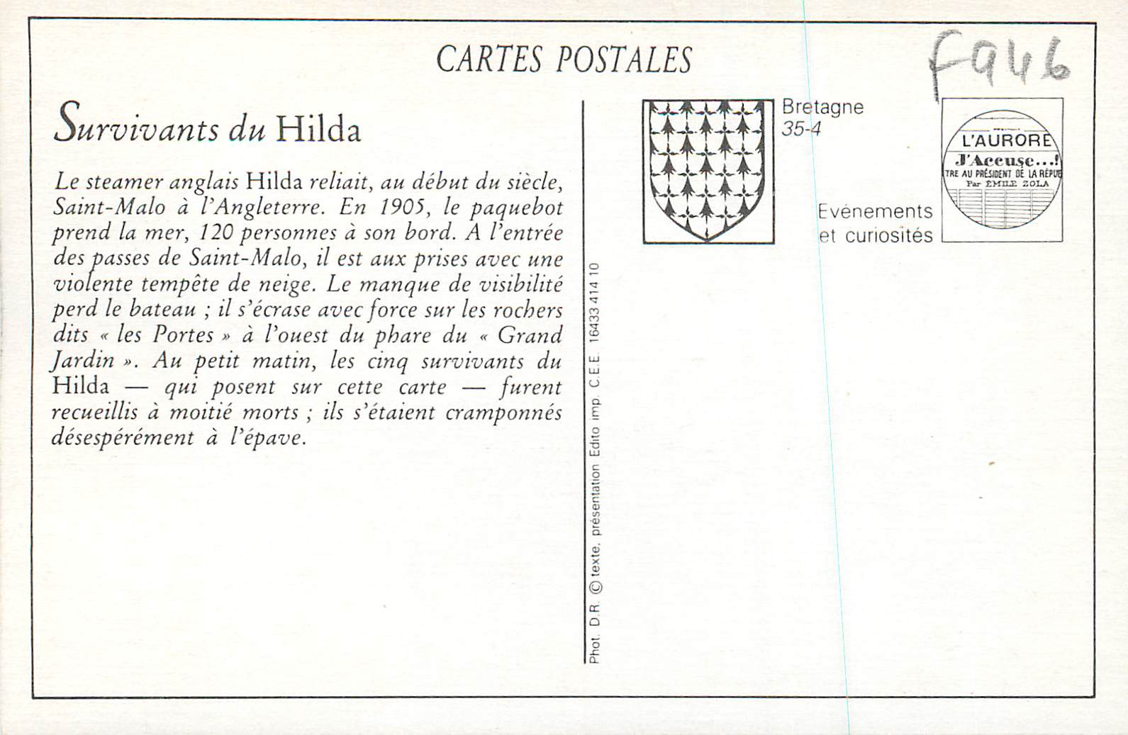 Saint-Malo — Les Survivants du "Hilda" — Naufrage du 19 novembre 1905 — Reverso