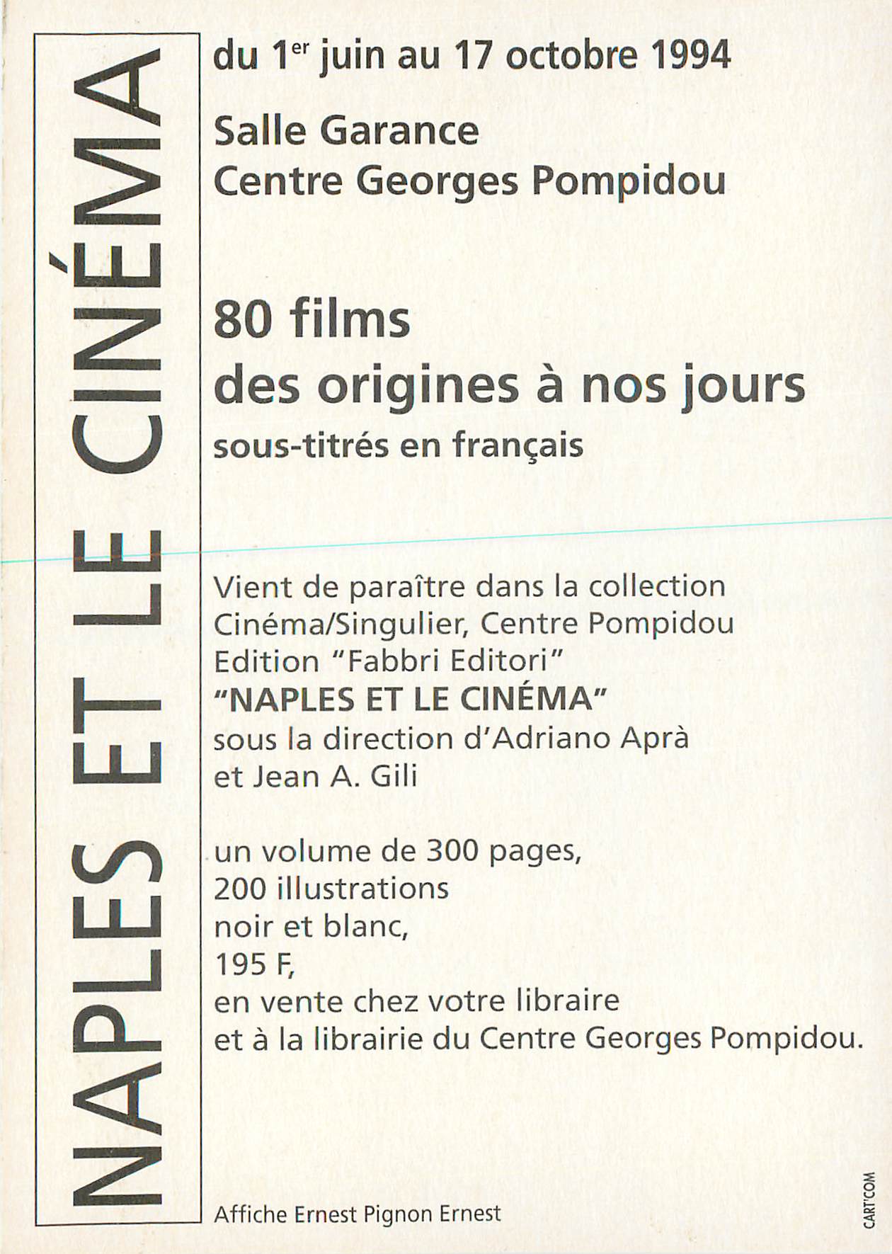 CPM Naples et le Cinema Ier Juin 17 Octobre 1994 80 Films Salle Garance — Back