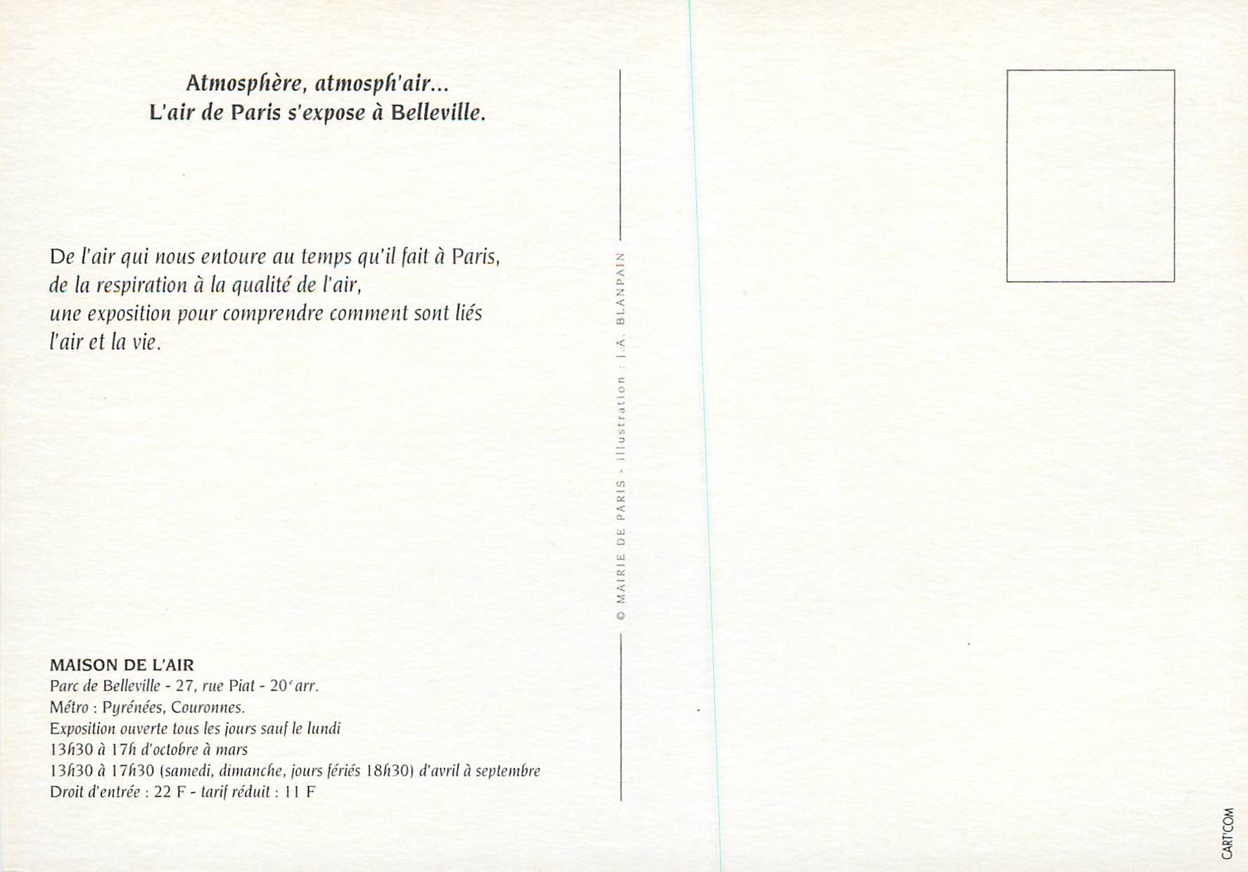 CPM Mairie de Paris Maison d'Air s'Expose a Belleville — Back