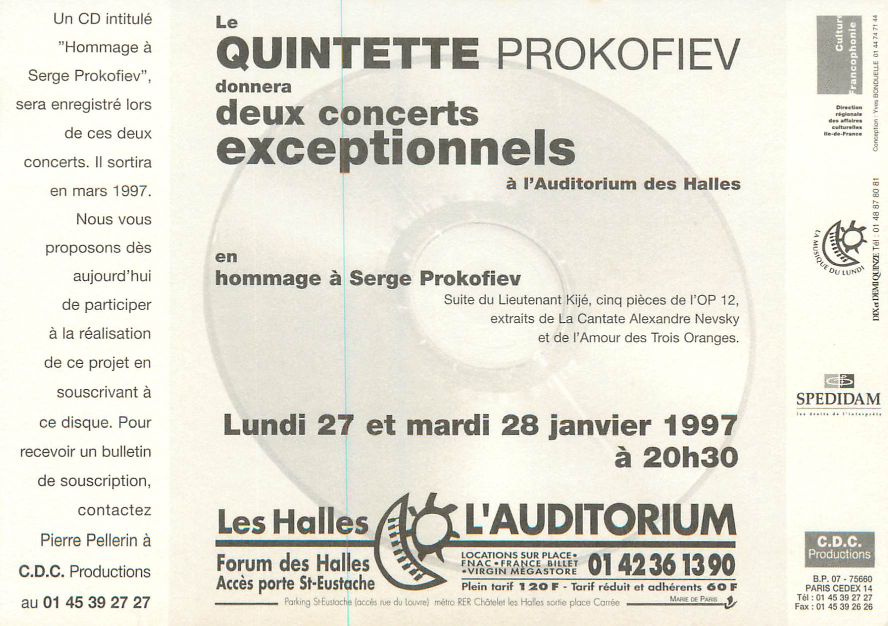 CPM Le Quintette Prokofiev donnera deux Concerts Exceptionnels a L'Auditorium des Halles — Verso