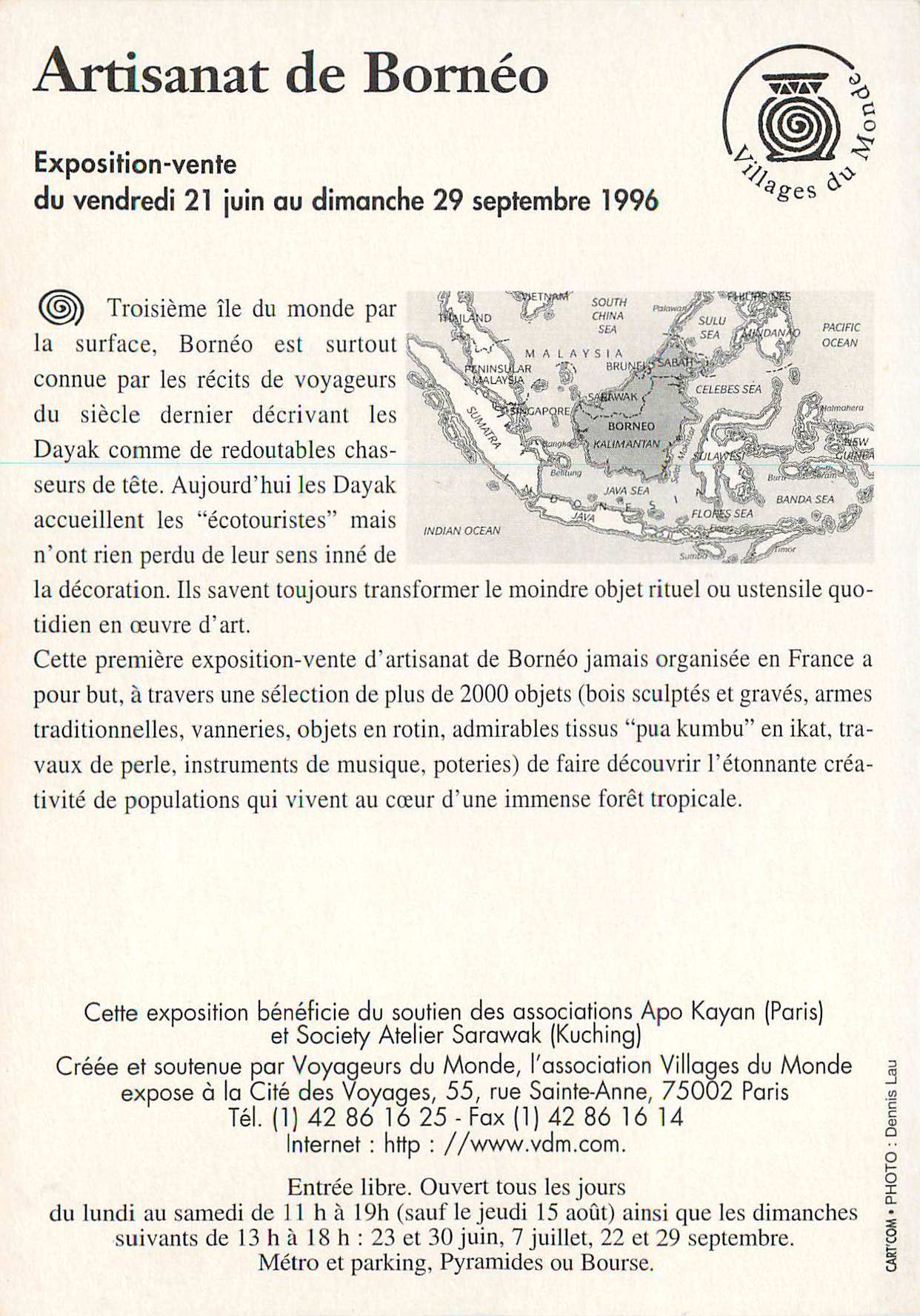 CPM Exposition Vente 21 Juin 29 Sept 1996 Artisanat de Borneo — Rückseite