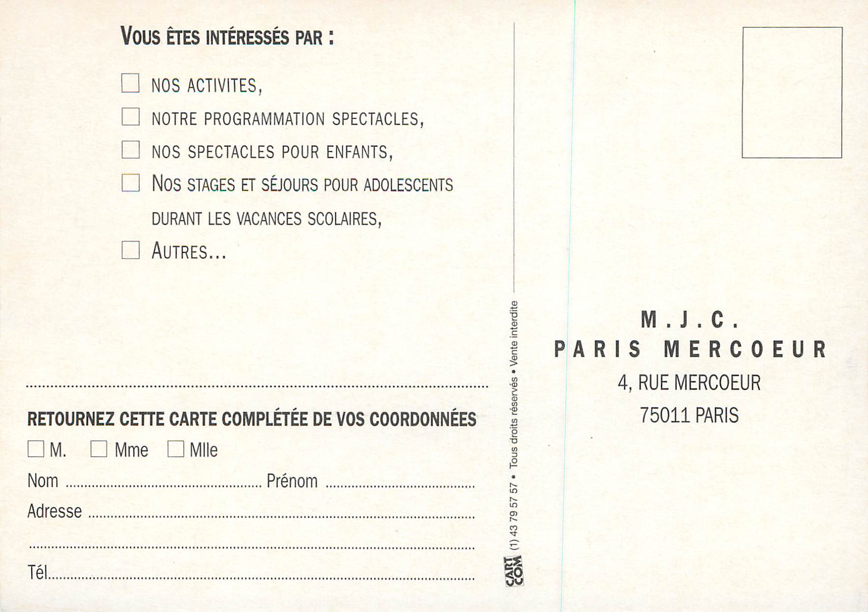 CPM Paris Mercoeur Un Espace pour Tous — Back