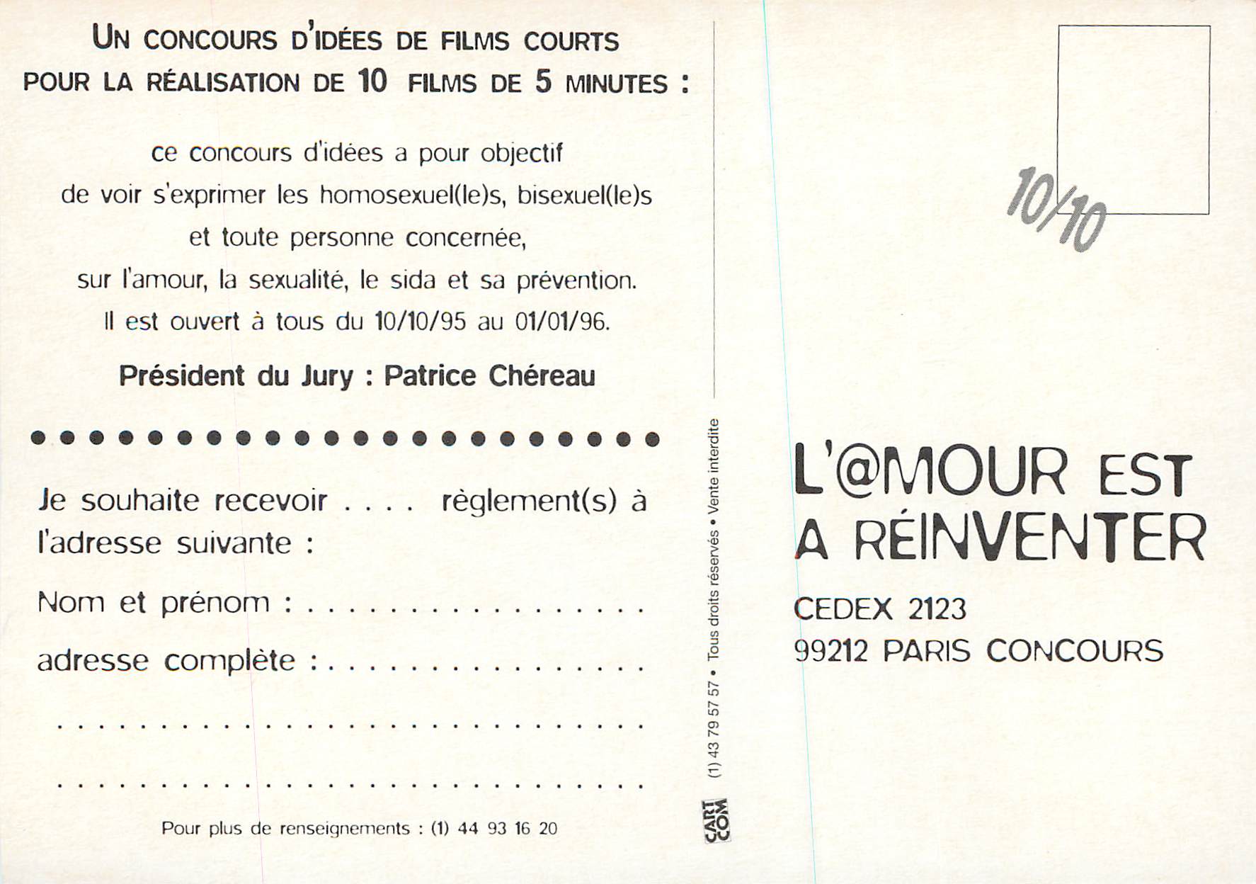 CPM L'Amour est a Reiventer Un Concours D'Idees Films Cours pour la Realisation de 10 Films de 5 Minutes Lesbian & Gay — Back