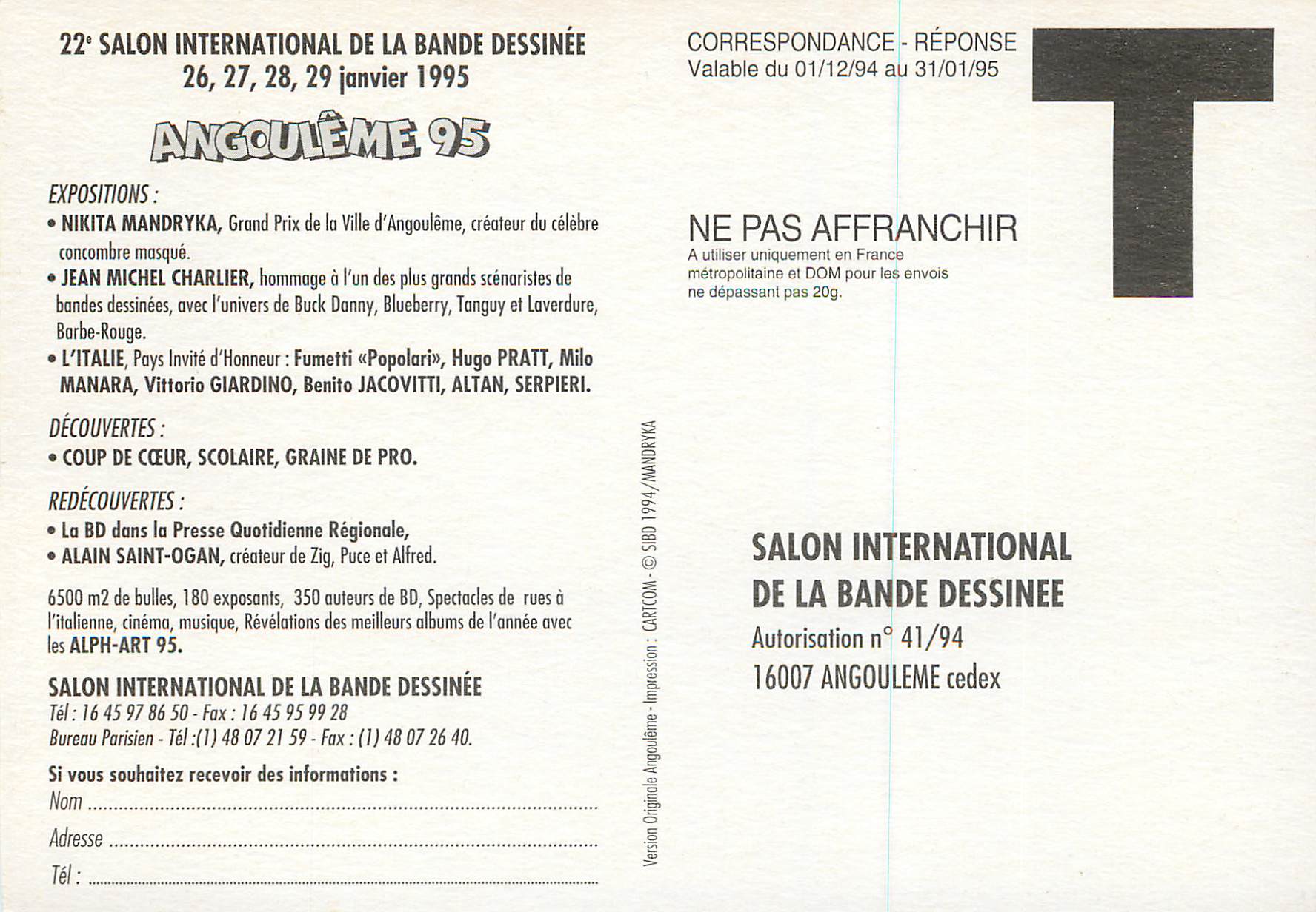 CPM Salon International de la Bande Dessinee Angouleme 95 — Rückseite