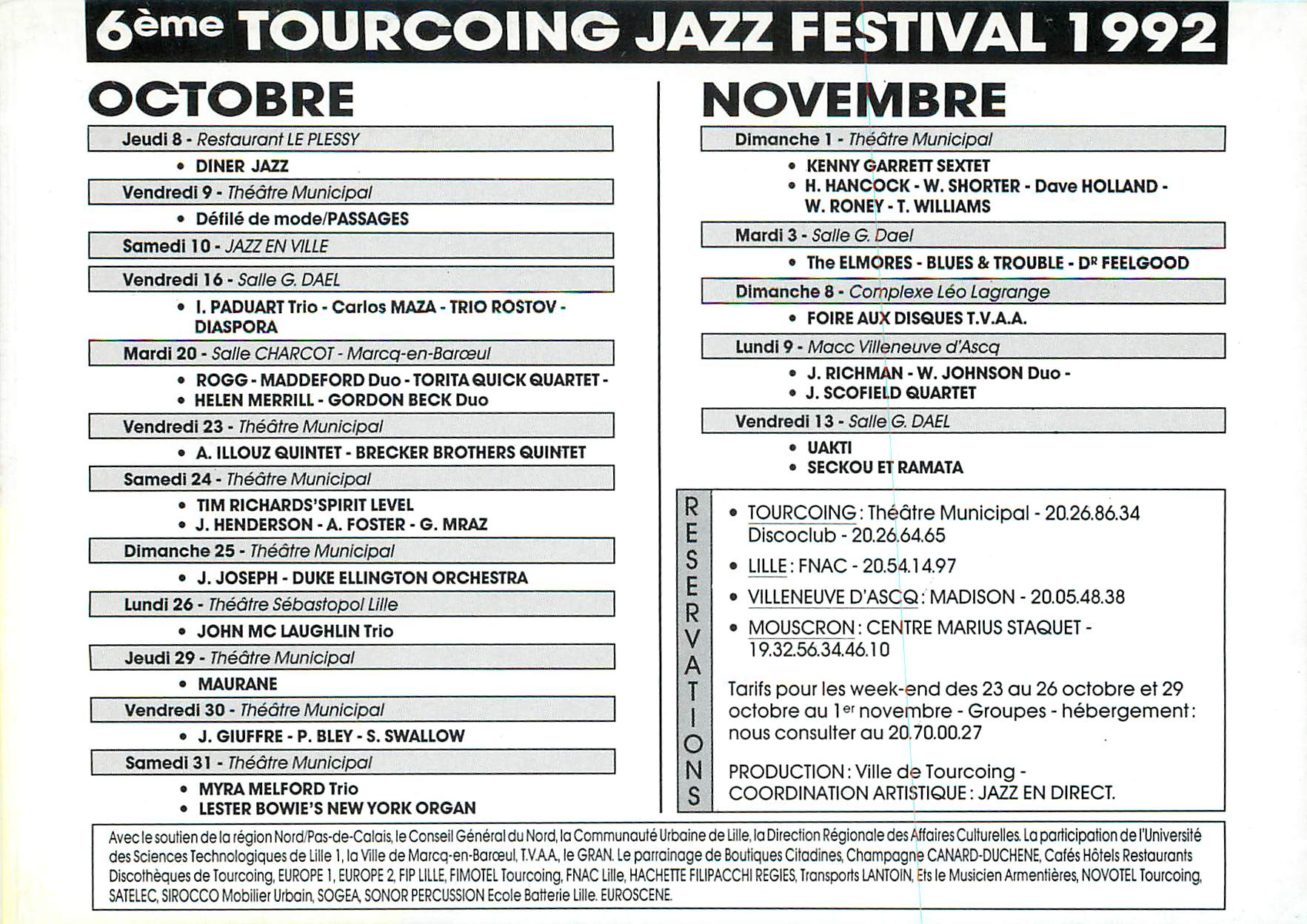 CPM 6eme Tourcoing Jazz Festival Octobre Novembre 1992 — Rückseite