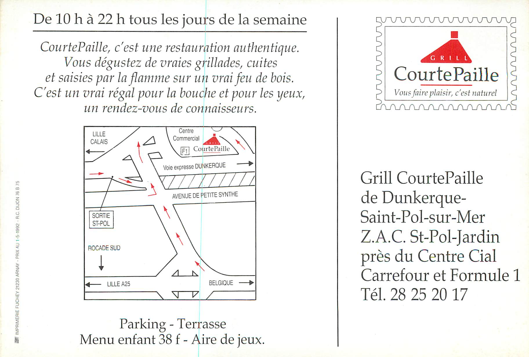 CPM Dunkerque Grill CoutePaille Saint Pol sur Mer ZAC St Pol Jardin pres du Centre Cial Carrefour et Formule 1 — Rückseite