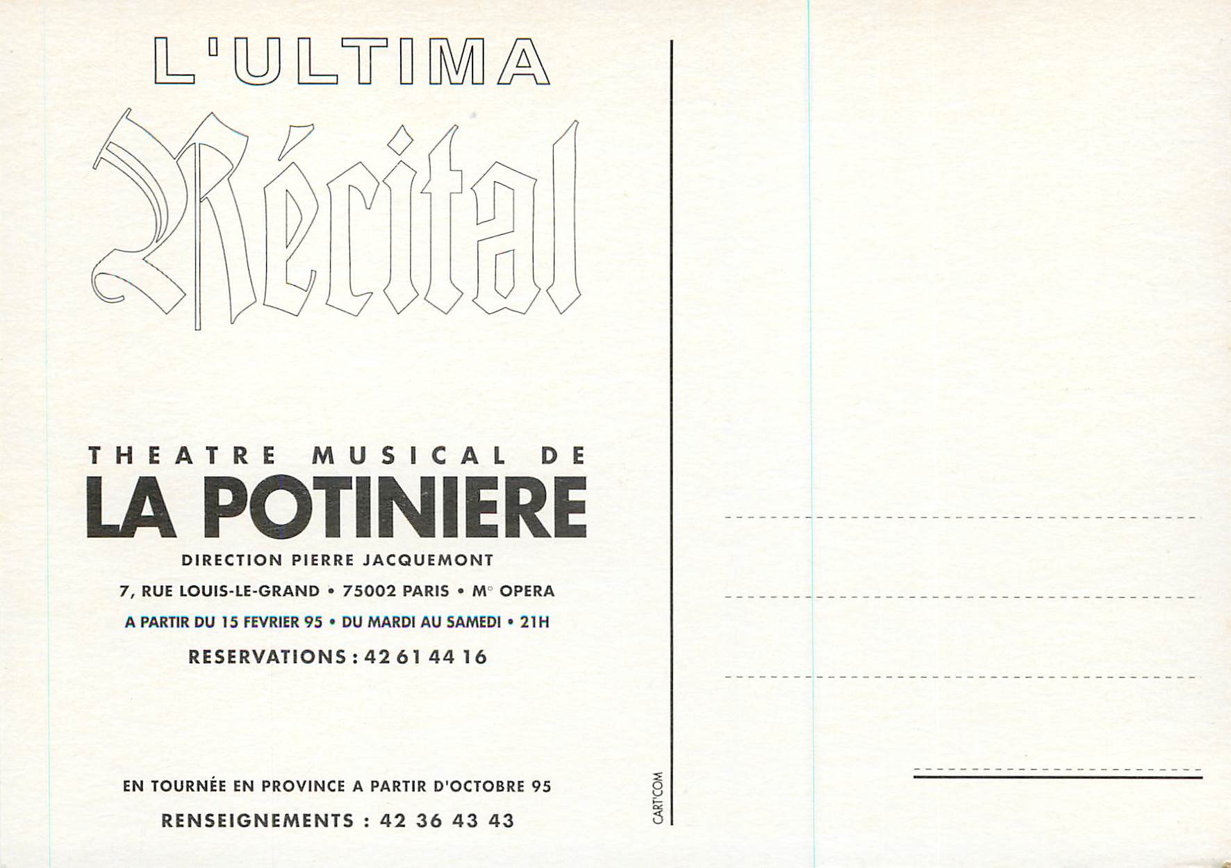 CPM Theatre Musical de la Pointiniere L'Ultima Recital Marianne James Ariane Cadier — Back