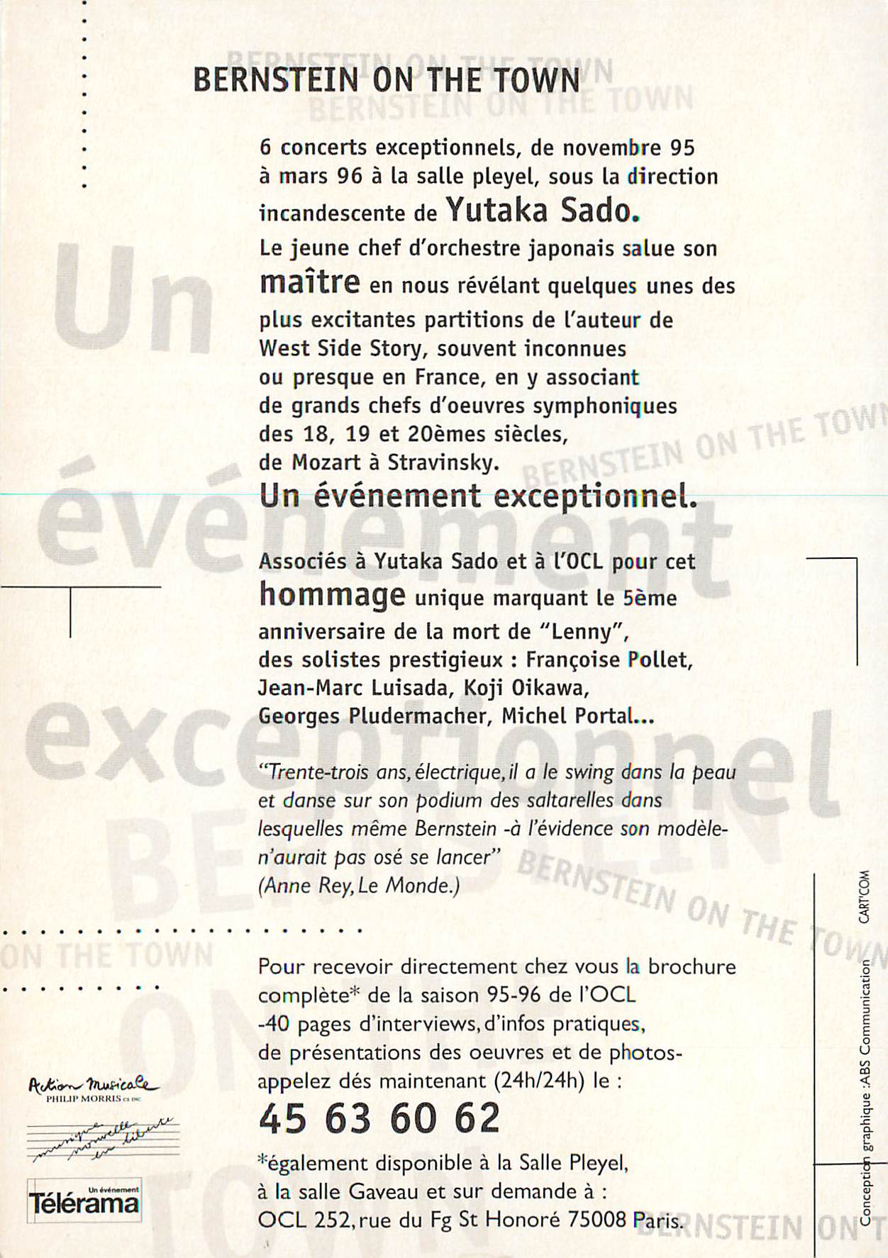 CPM Orchestre des Concerts Lamoureux Salle Pleyel Nov 95 Mars 96 — Rückseite