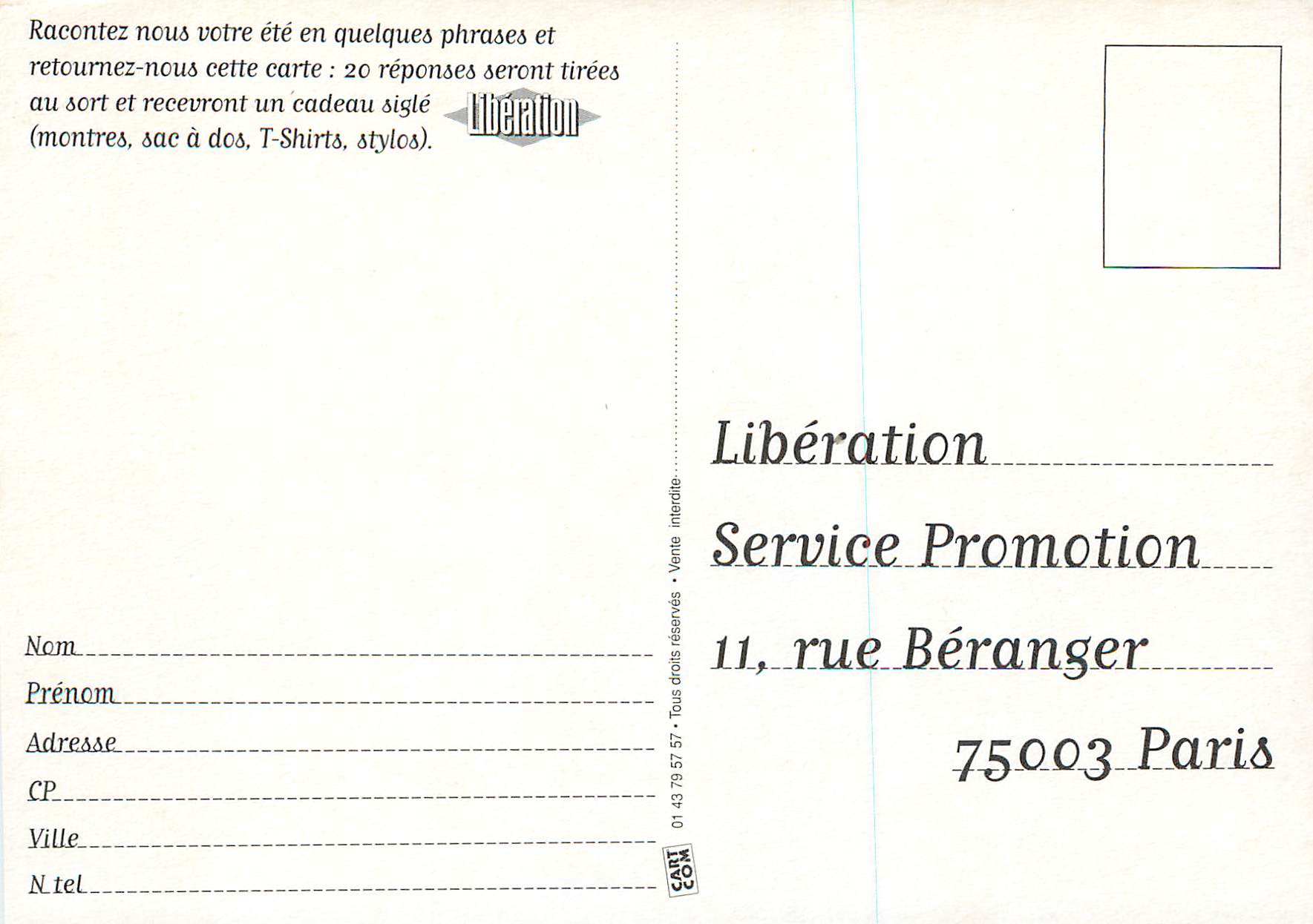 CPM Un Ete 99 Liberation Service Promotion du 12 Juillet au 28 Aout Le Cahier ete une autre Regard sur l'Actualite — Verso