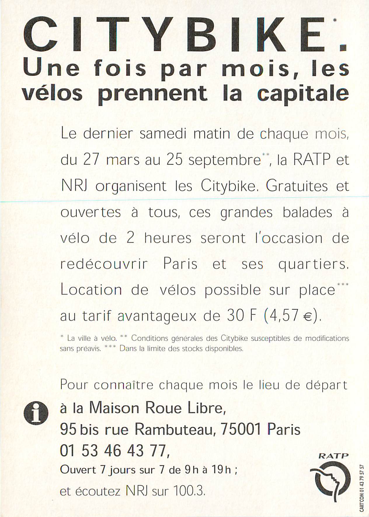 CPM Citybike Sens de la Visite Monoprix Prisunic Velo Cycle — Verso