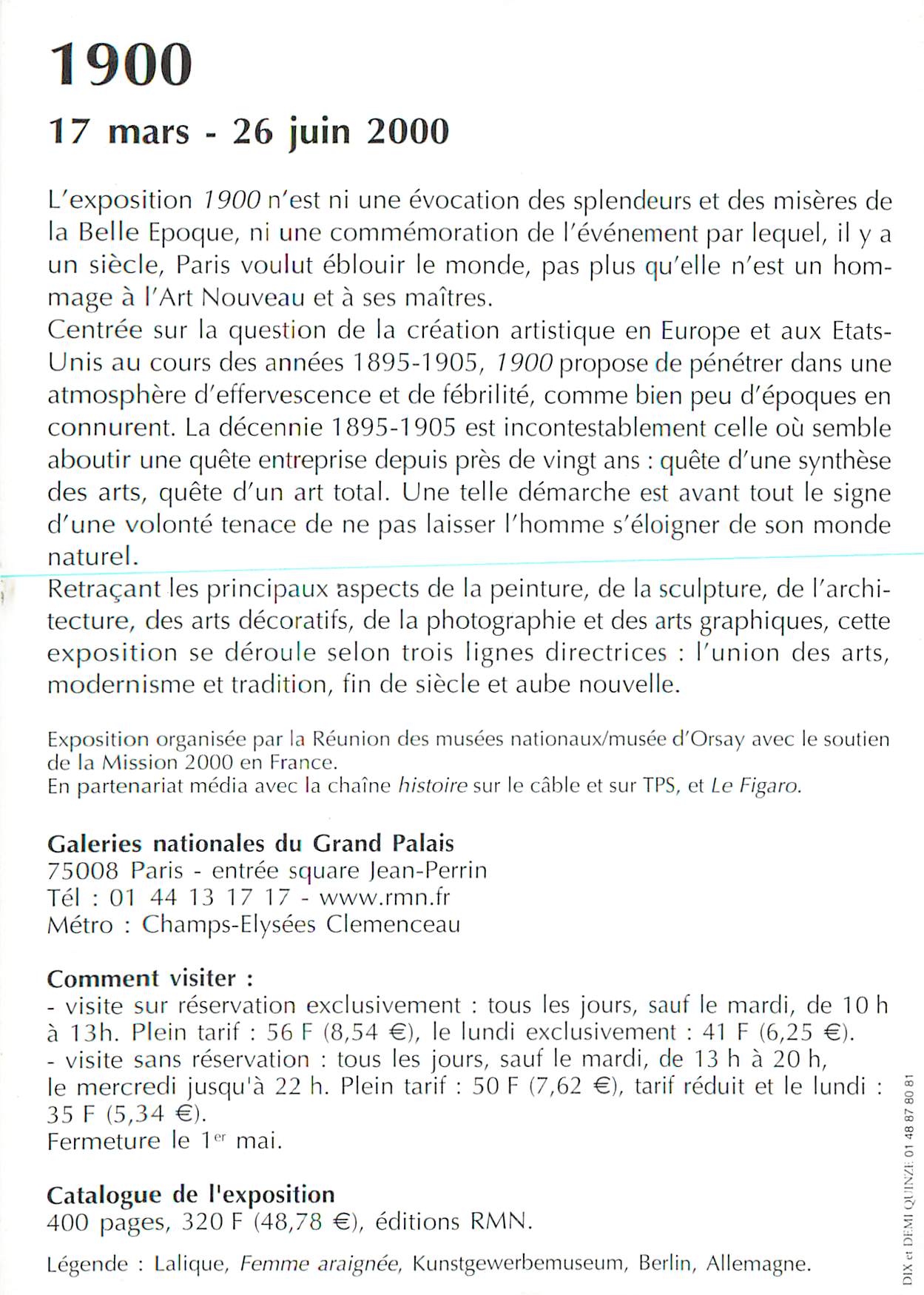 CPM L'Exposition 1900 17 Mars 26 Juin 2000 Galerie Nationales du Grand Palais — Rückseite
