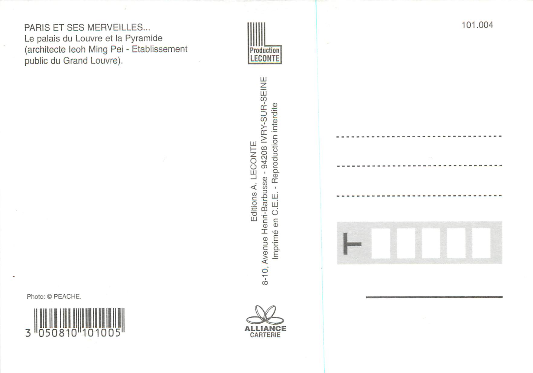 CPM Le Palais du Louvre et le Pyramide Paris et ses Merveilles (Etablissement Public du Grand Louvre) — Verso