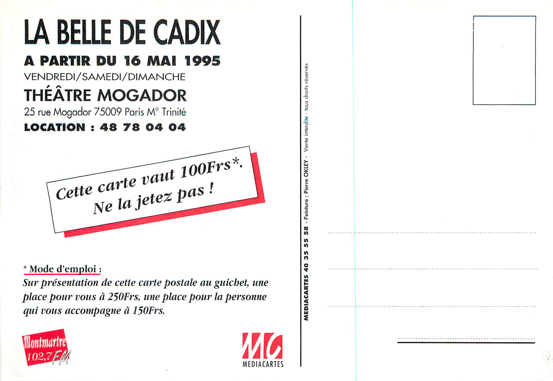 CPM Theatre Mogador Jose Todaro La Belle Cadix Francis Lopez Mise en Scene Carlo Angelo — Rückseite