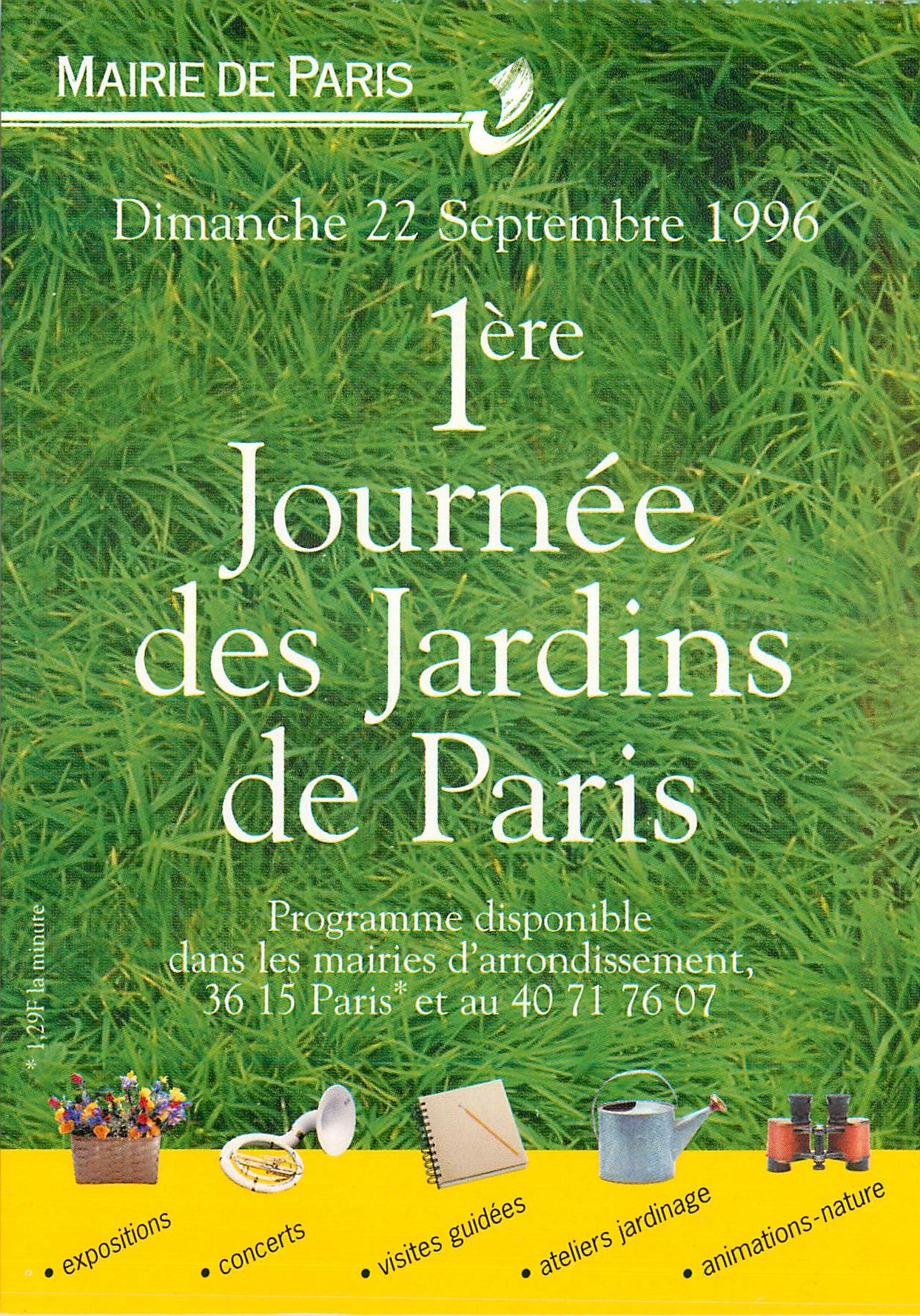 CPM 1ere Journee des Jardins de Paris Dimanche 22 Septembre 1996
