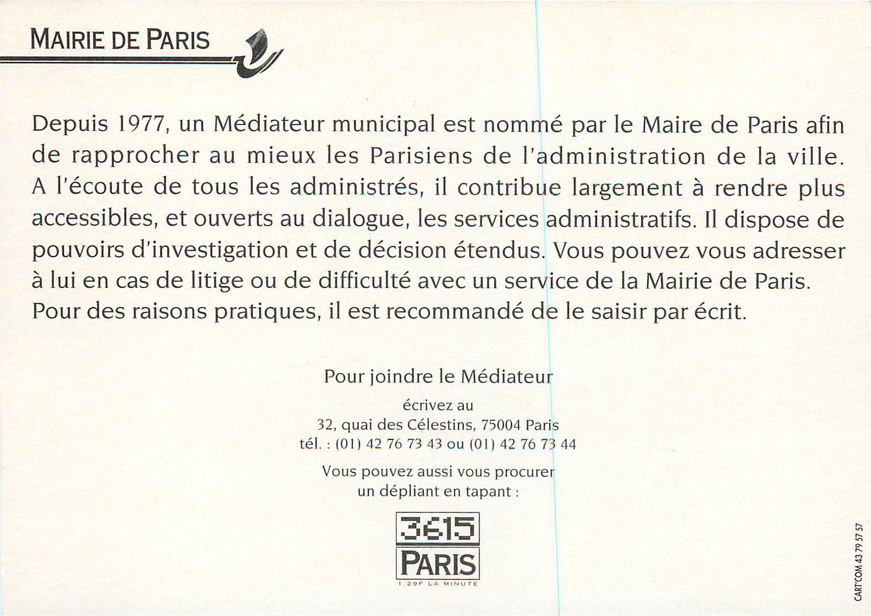 CPM Un Mediateur a l'Ecoute des Parisiens Mairie de Paris — Back