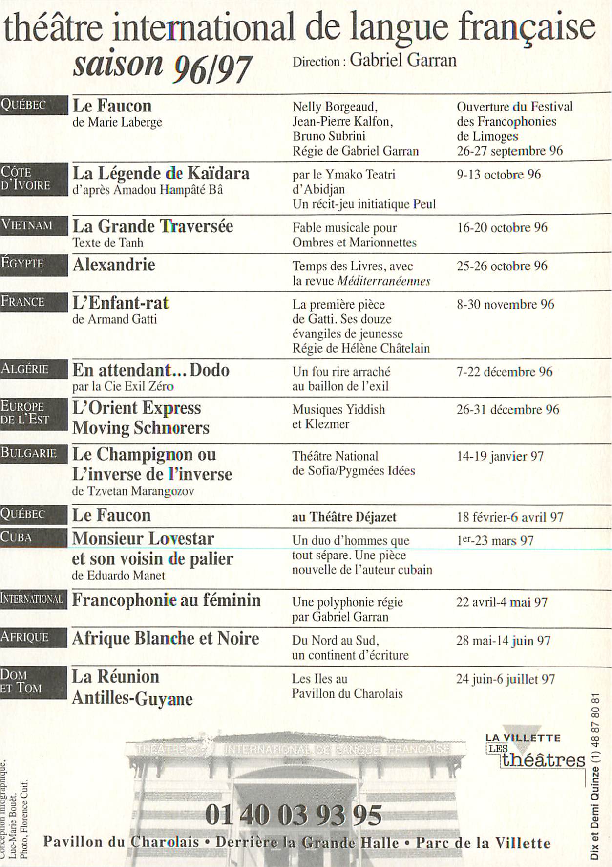 CPM Theatre International de Langue Francaise Saison 96 97 — Rückseite