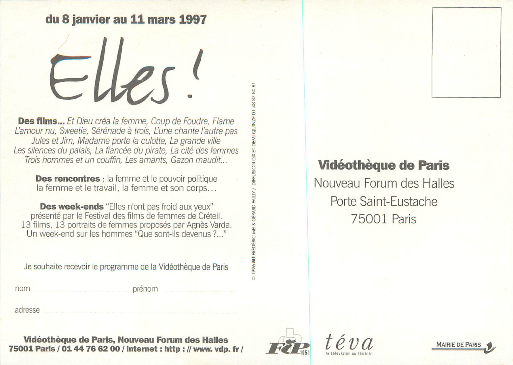 CPM Videotheque de Paris Elles Mairie de Paris — Rückseite