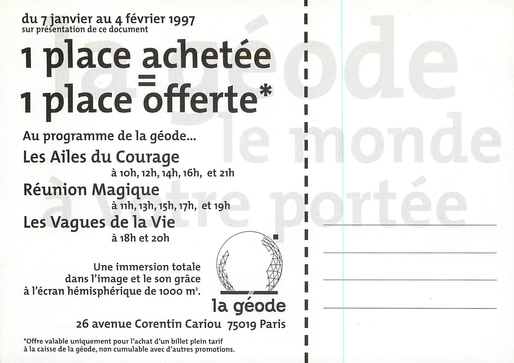 CPM les Ailes du Courage un Film de Jean Jacques Annaud Paris La Geode  — Verso