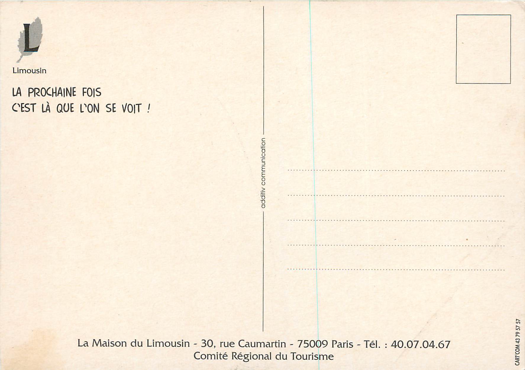 CPM la Maison du Limousin Pour vos Vacances Depart Immediat Rue Caumartin Paris Coccinelle — Rückseite