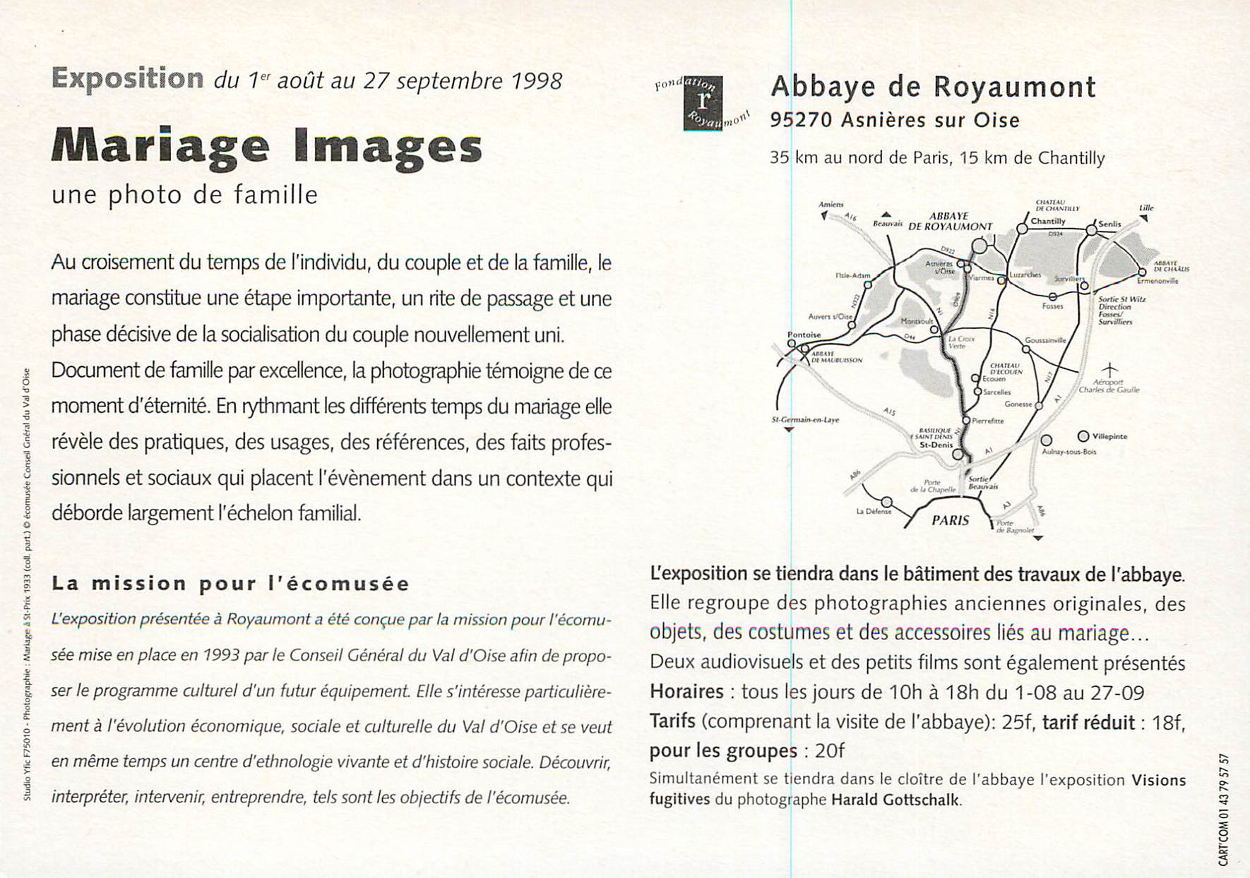 CPM Exposition Mariage Images une Photo de Famille Abbaye de Royaumont — Back