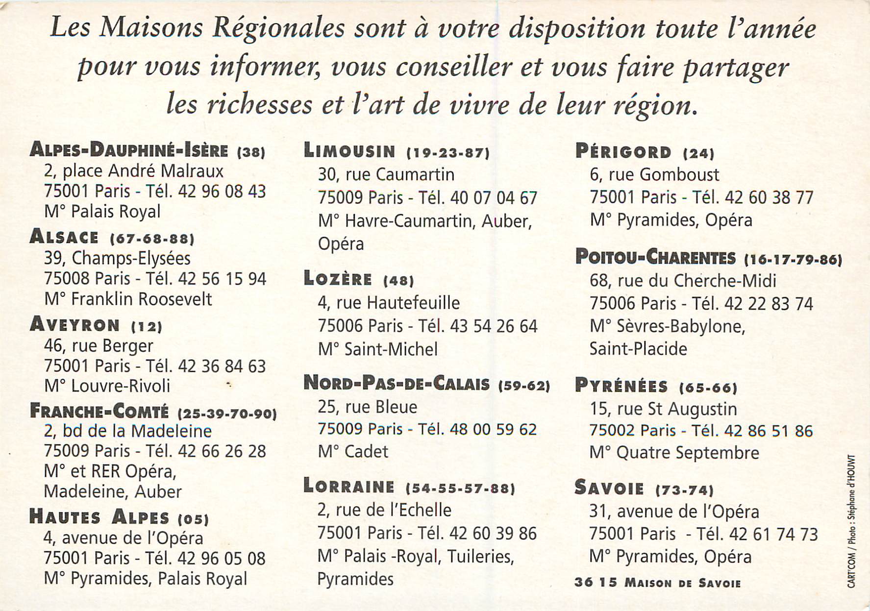 CPM les Maisons Regionales sont a Votre Disposition Toute l'Annee pour vous Informer Vous Conseiller — Rückseite