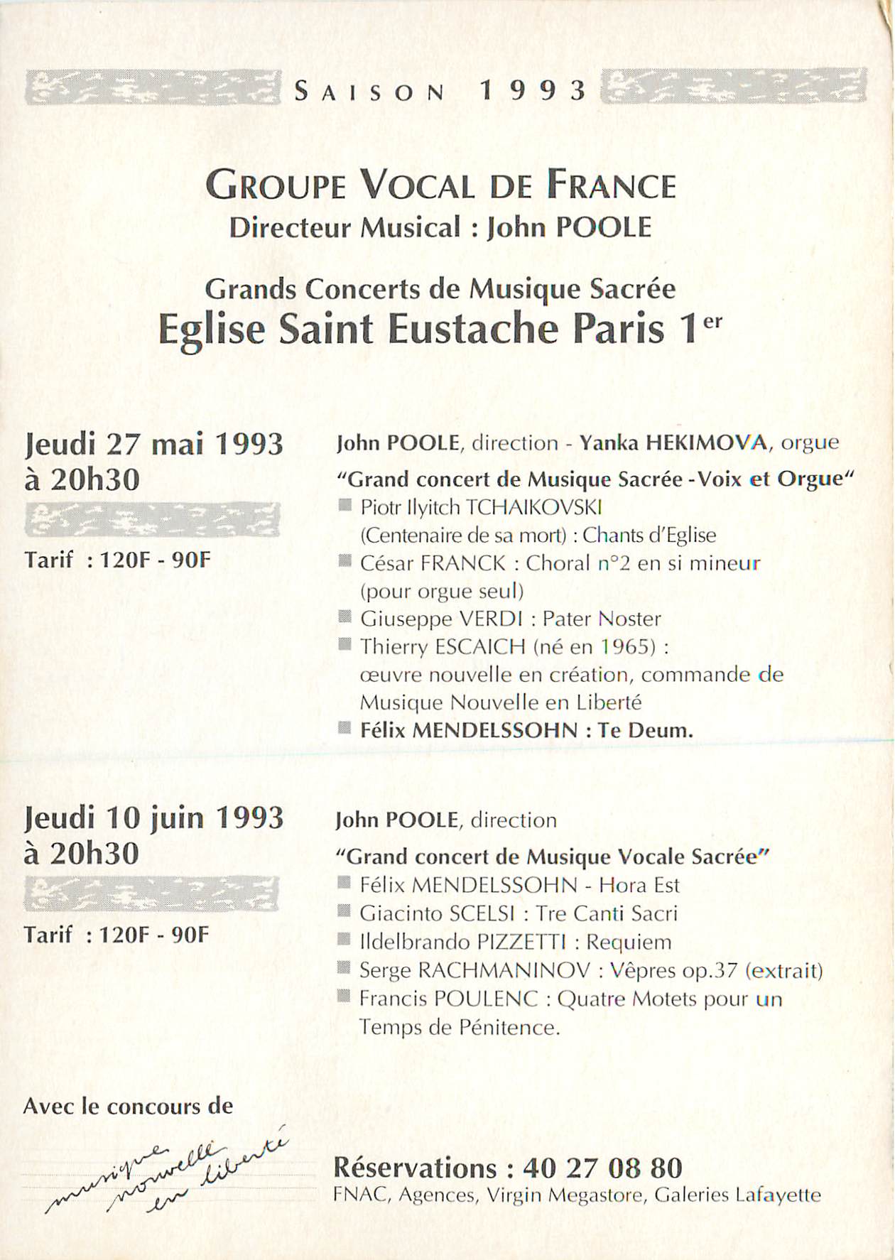 Groupe Vocal de France — Saison 1993 — Église Saint-Eustache, Paris — Rückseite