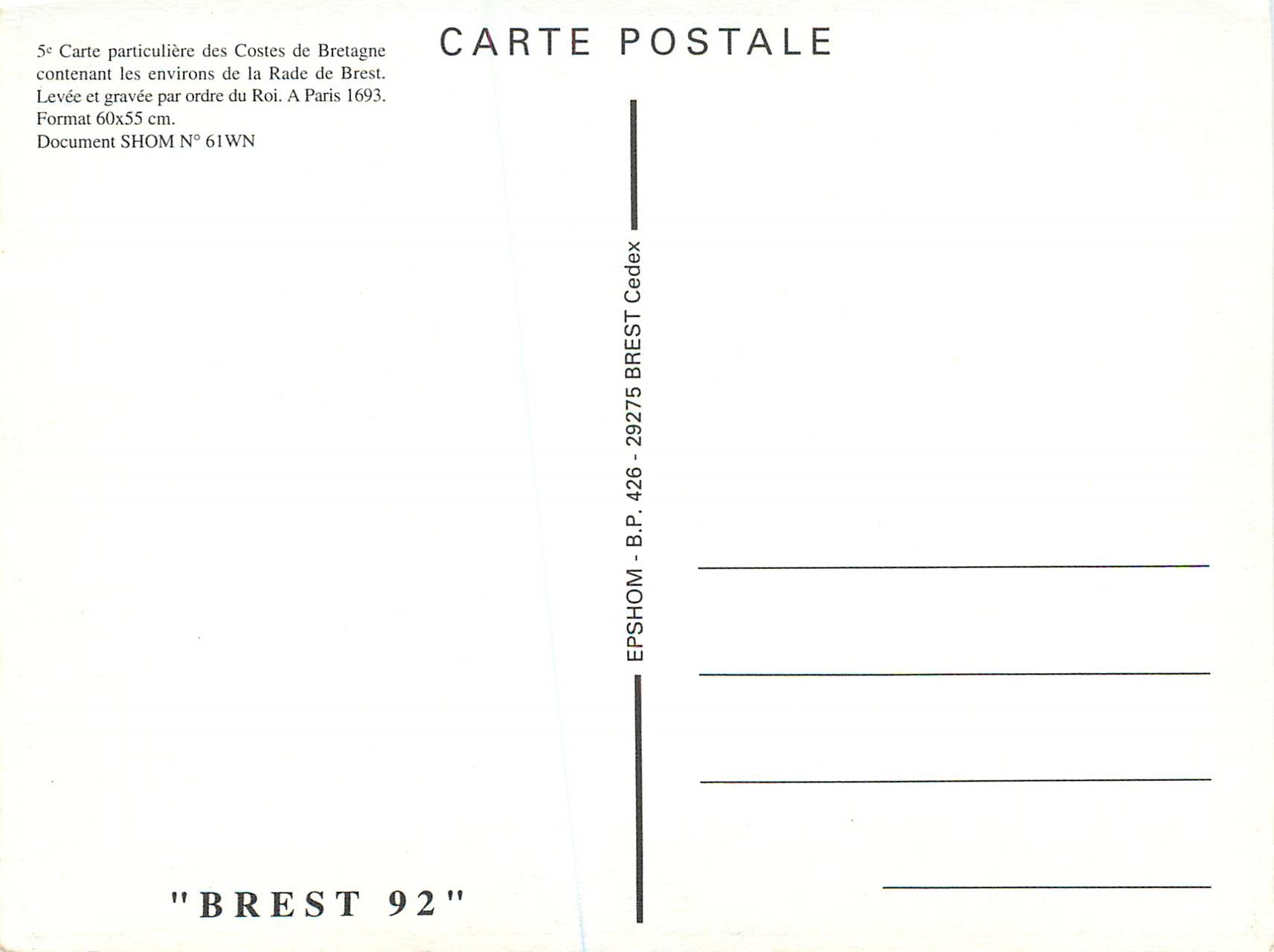 CPM Carte Particuliere des Costes de Bretagne Brest 92 — Rückseite