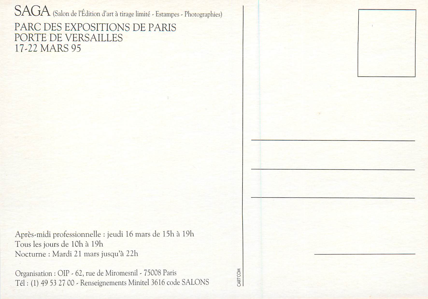 CPM Saga Parc des Expositions de Paris Porte de Versailles — Rückseite