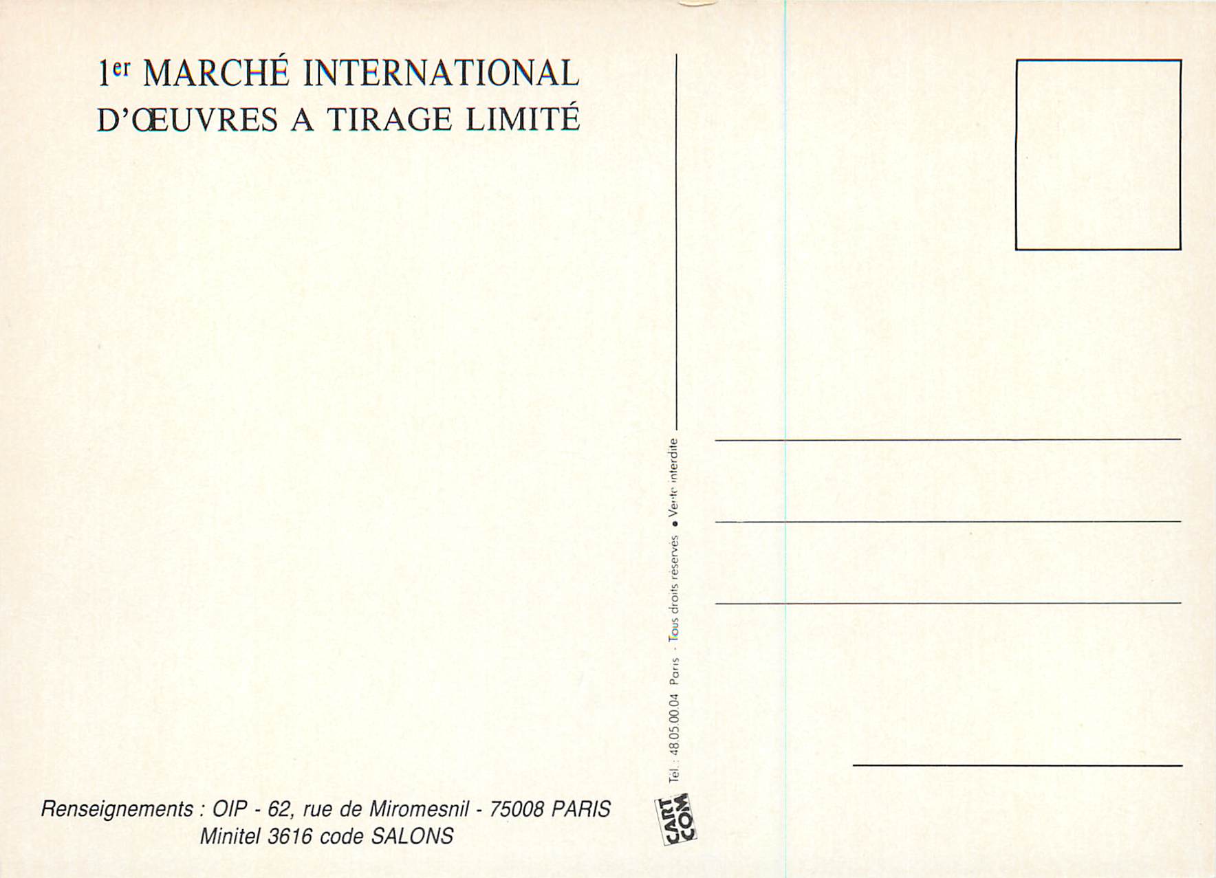 CPM 1er Marche International d'Oeuvres a Tirage Limite FIAC Saga 90 Paris Grand Palais — Rückseite