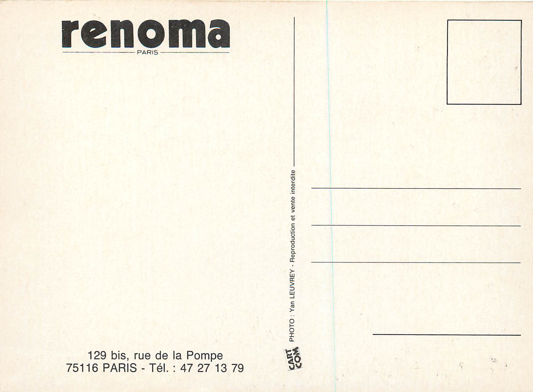 CPM Renoma Paris  — Rückseite