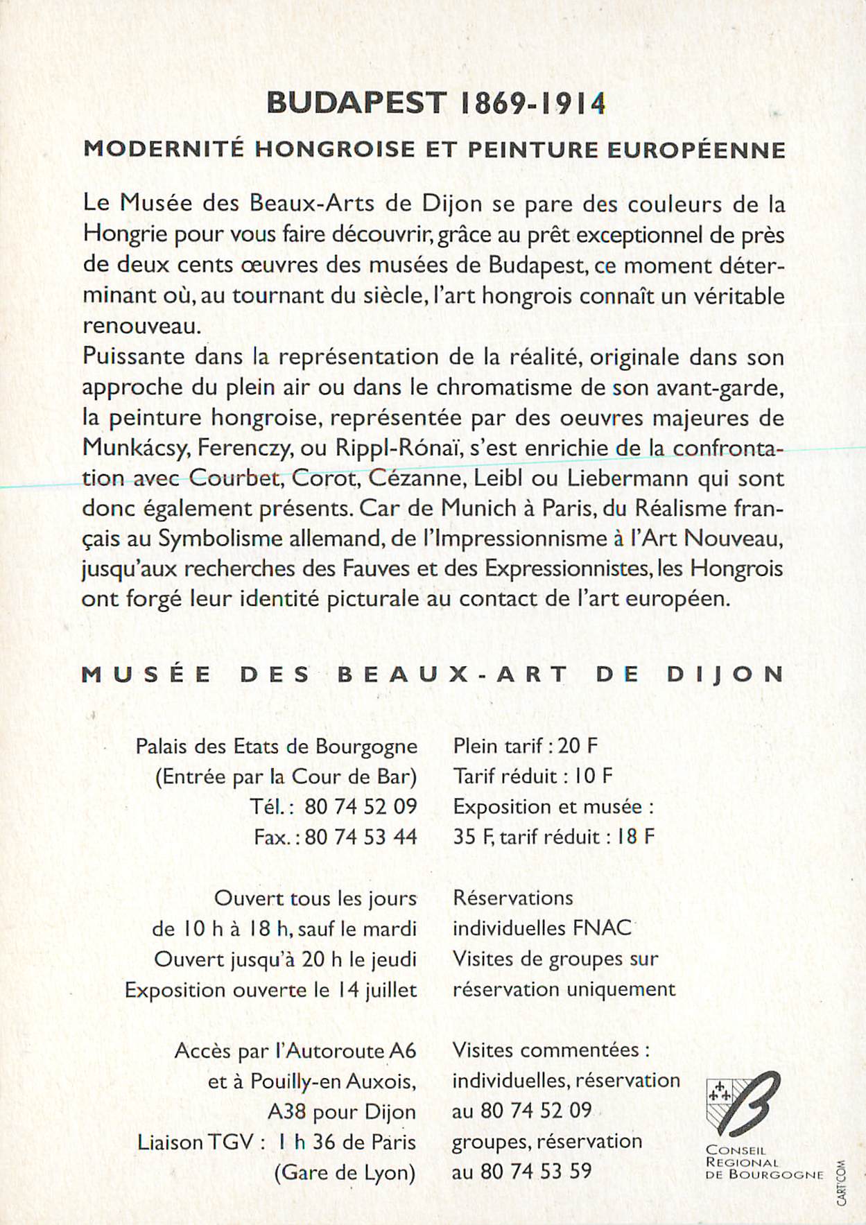 CPM Budapest Modernite Hongroise et Peinture Europeenne Musee des Beaux Arts de Dijon — Rückseite