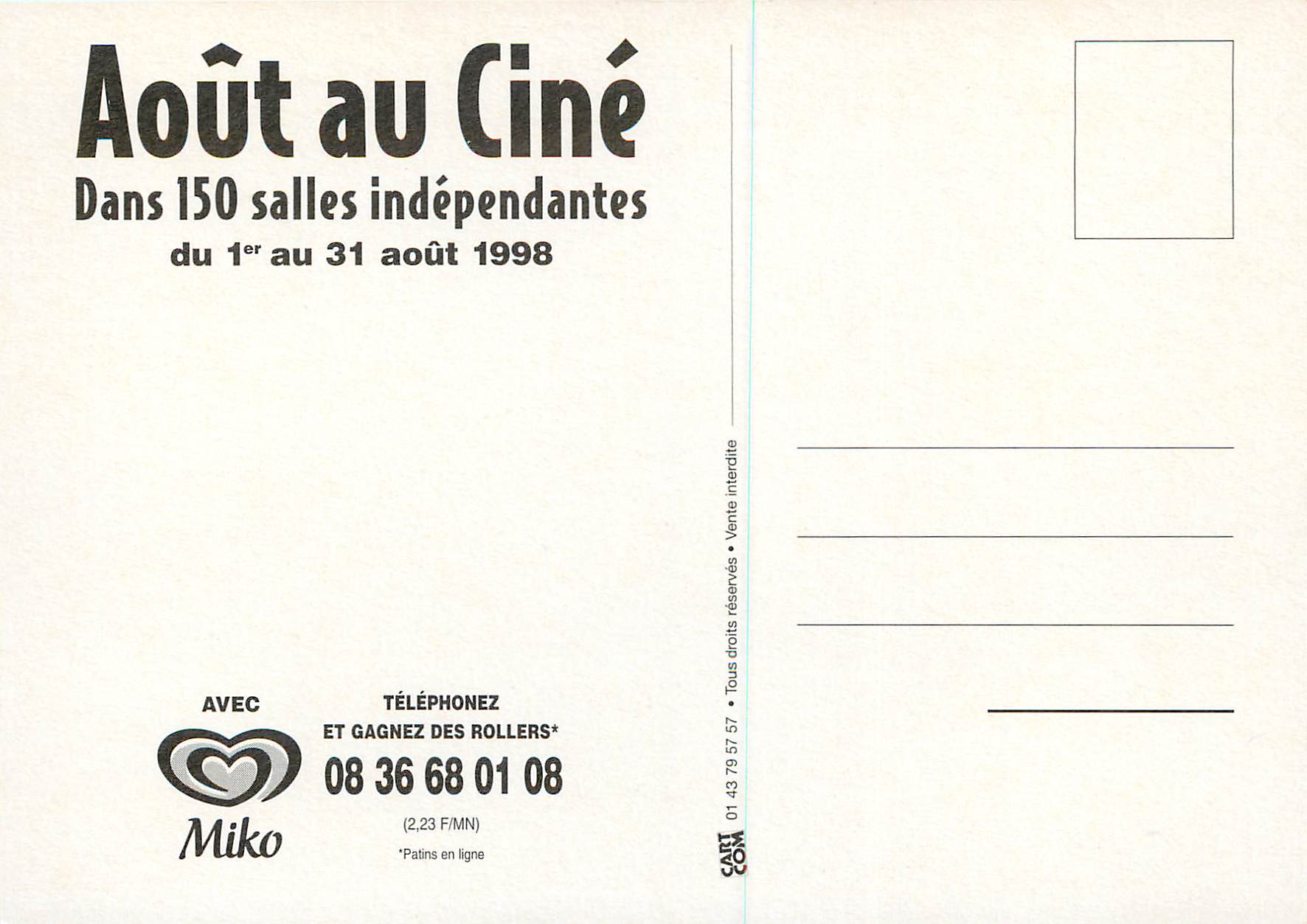 CPM Aout au Cine dans 150 Salles Independantes Piscine Mairie de Paris — Verso