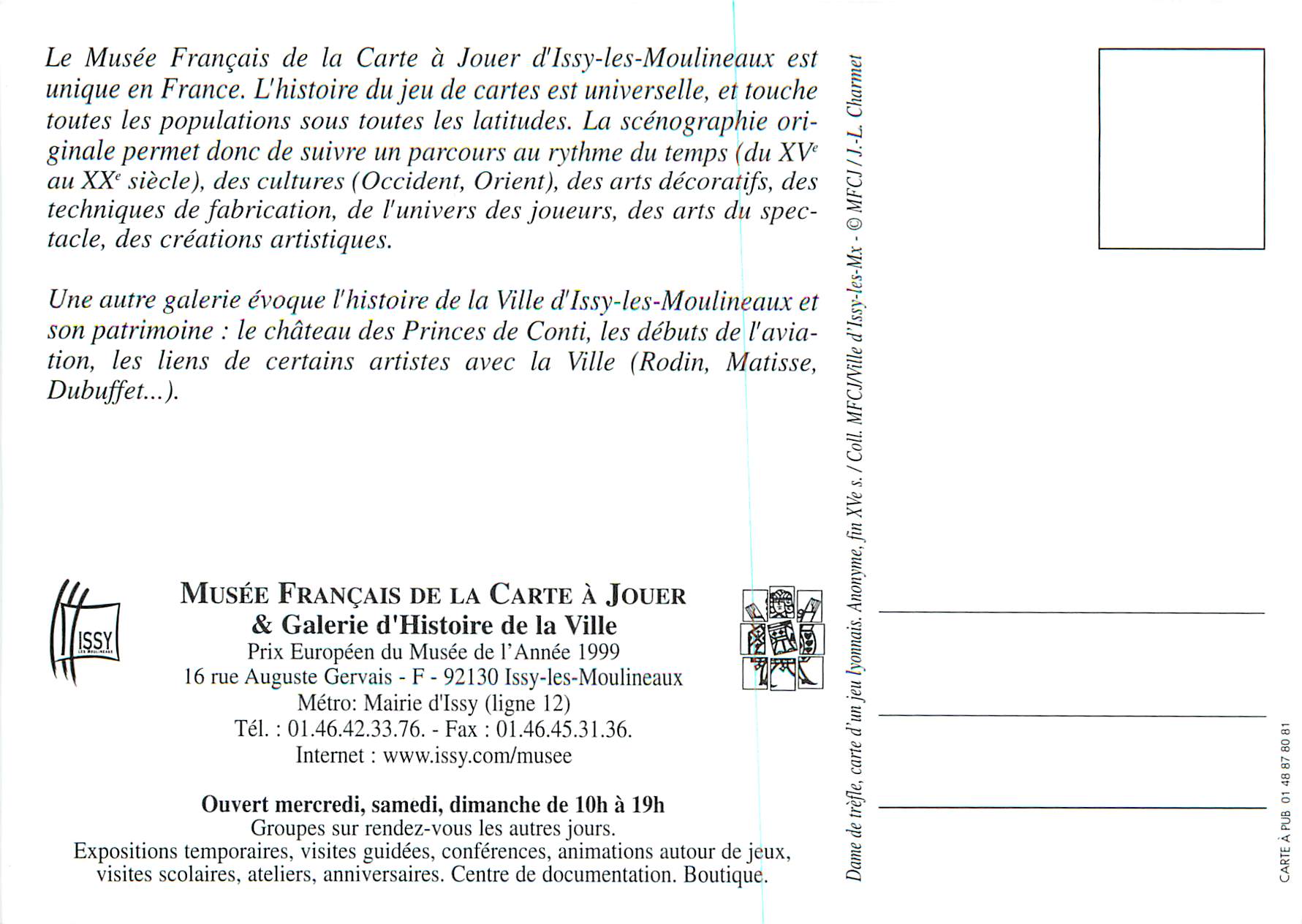 CPM Musee Francais de la Carte a Jouer — Verso