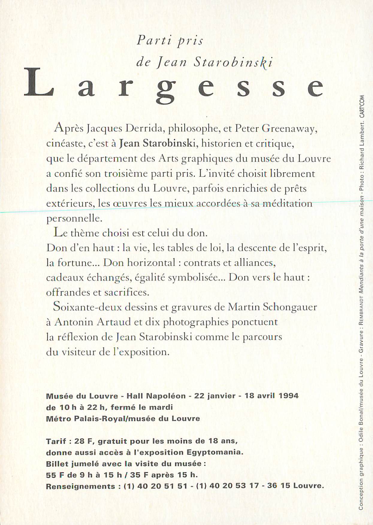 CPM Louvre Parti Pris de Jean Starobinski — Rückseite