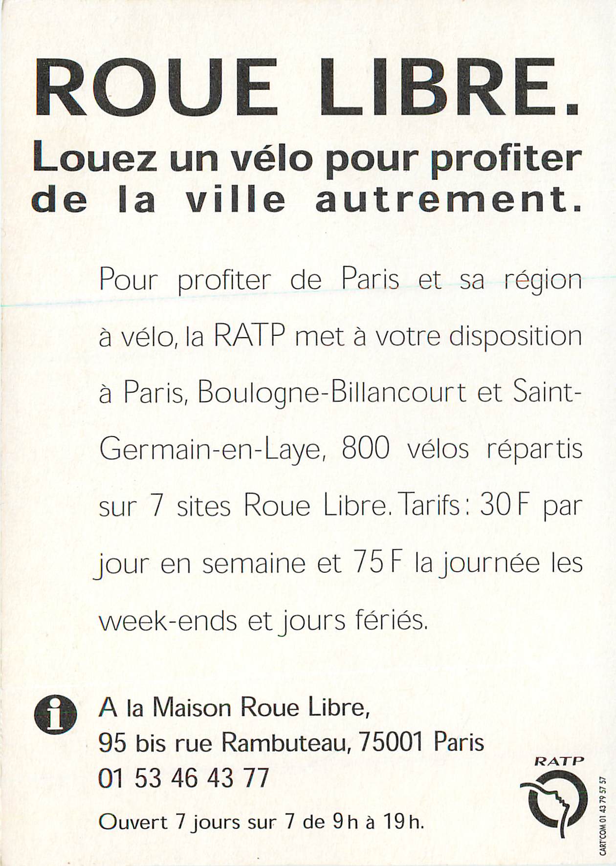 CPM Roue Libre Conduisez un Vehicule de la Ratp Velo Cycle — Verso