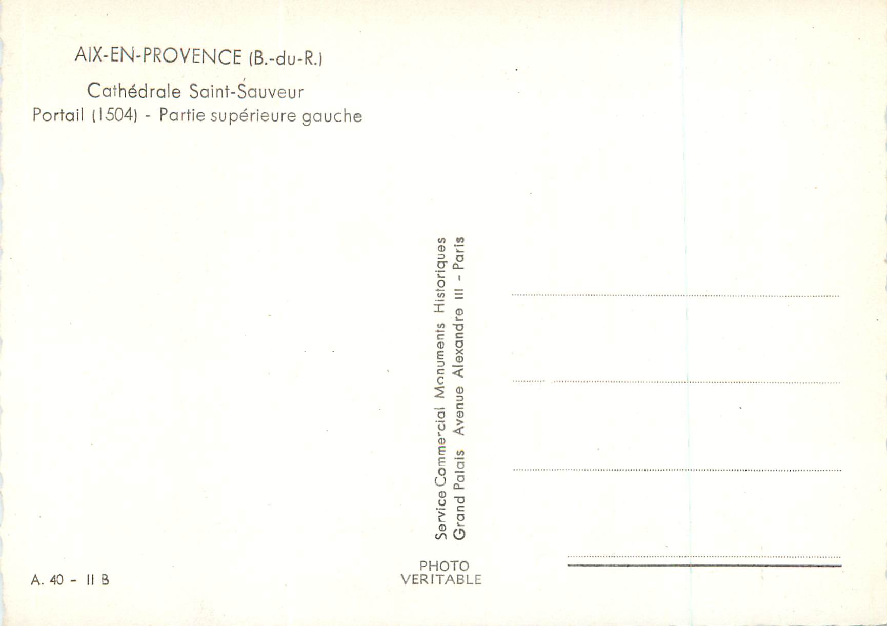 CPM Aix en Provence (B du R) Cathedrale Saint Sauveur Portail — Rückseite