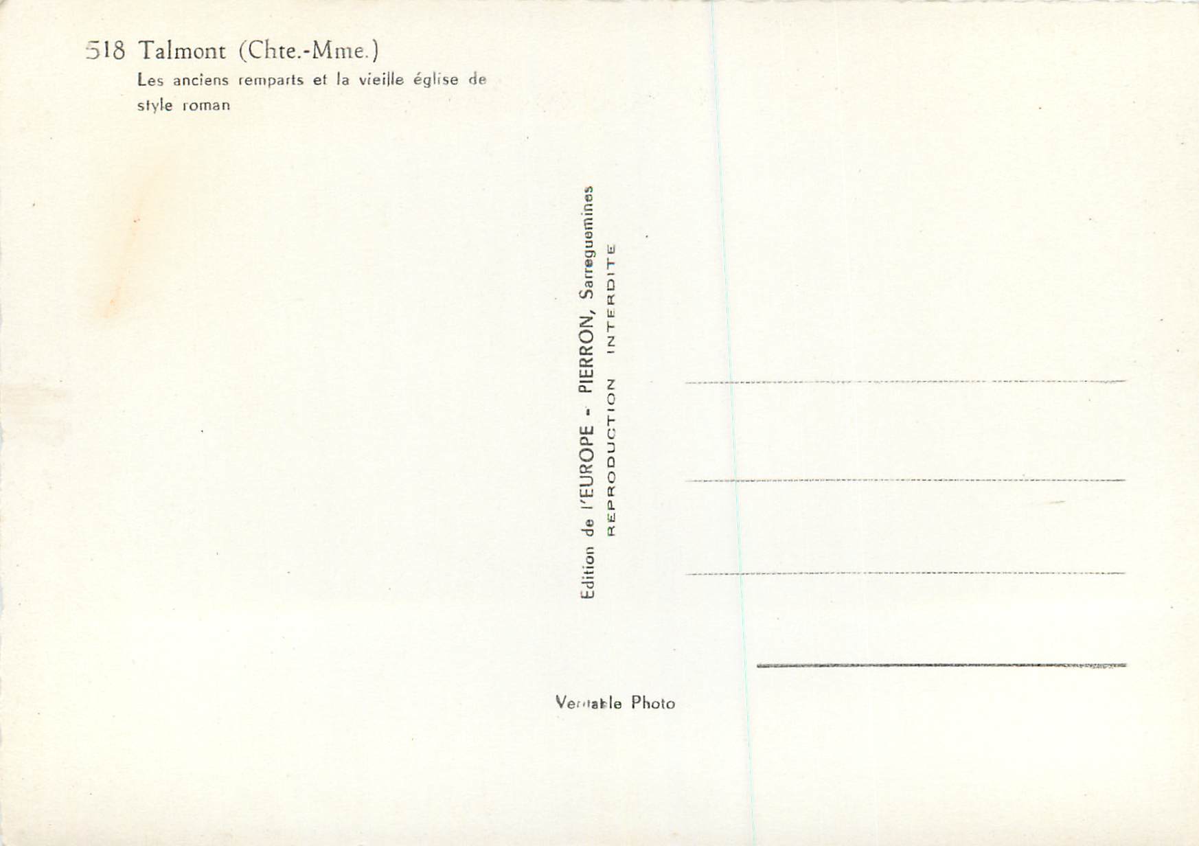 CPM Talmont (Chte Mme) Les Anciens Remparts et la Vieille  Eglise de Style Roman — Back