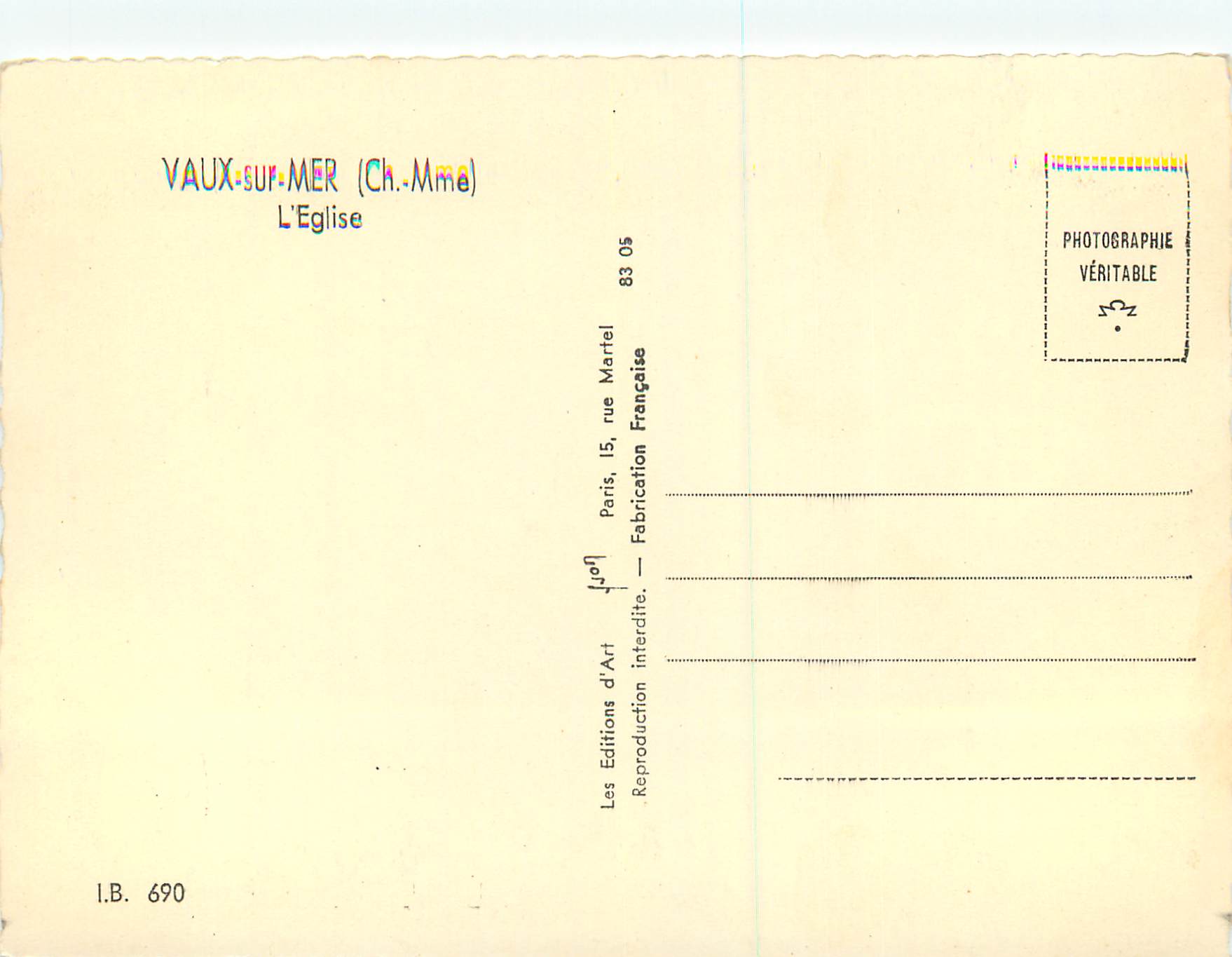 CPM Vaux sur Mer (Ch Mme) L'Eglise — Back