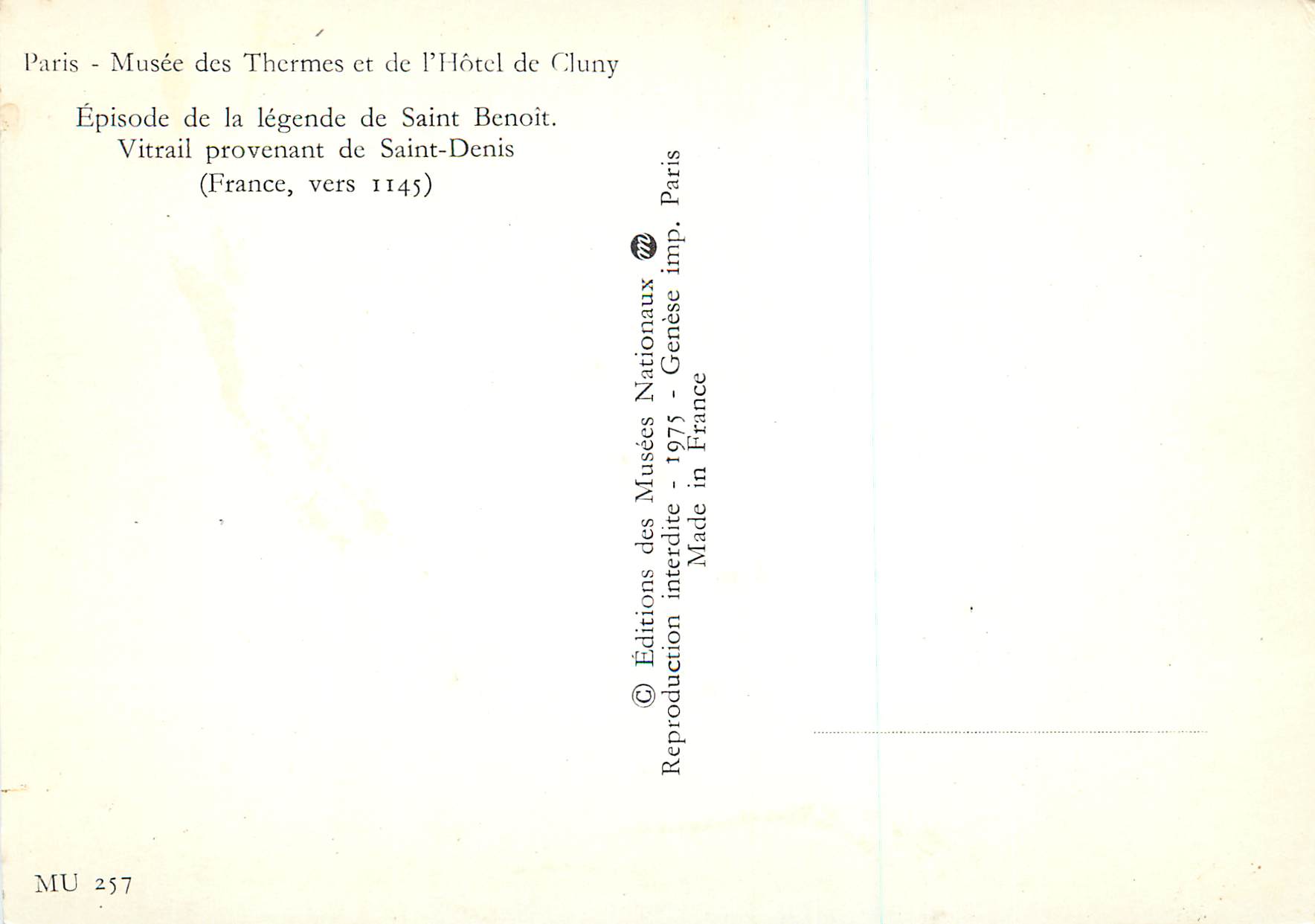 CPM Paris Musee ds Thermes et de l'Hotel de Cluny Episode de la Legende de Saint Benoit (France vers 1145) — Rückseite
