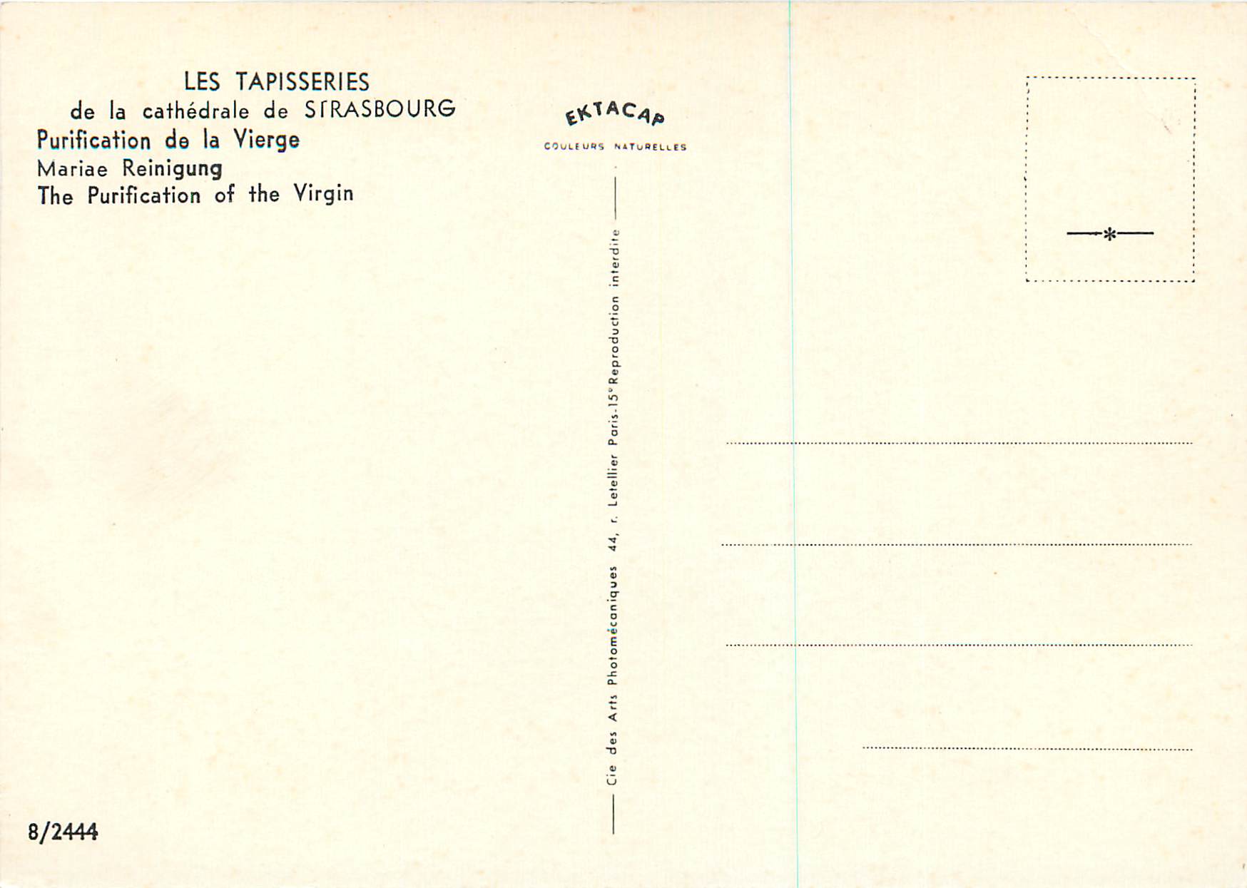 CPM Les Tapisseries de la Cathedrale de Strasbourg Purification de la Vierge — Verso