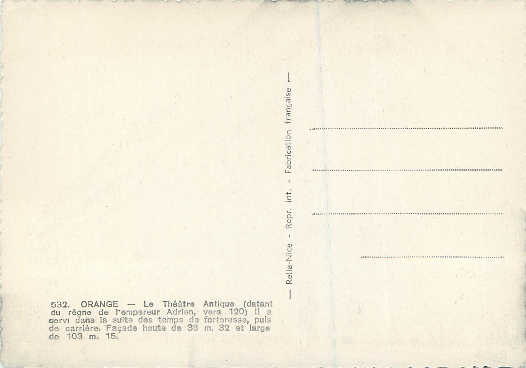CPM Orange Le Theatre Antique (Datant du Regne de l'Empereur Adrien vers 120) — Rückseite