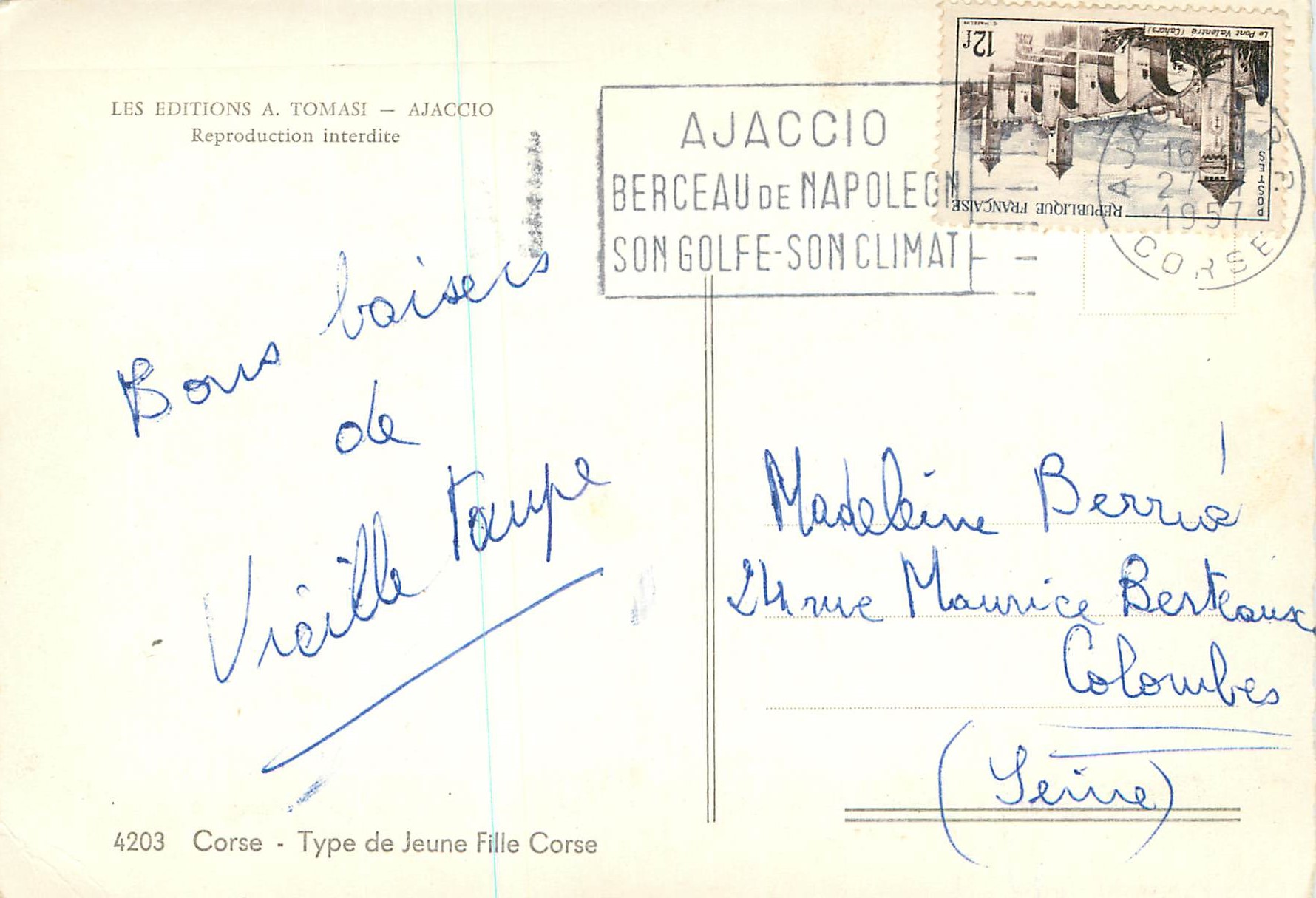 CPM Corse Type de Jeune Fille Corse — Rückseite