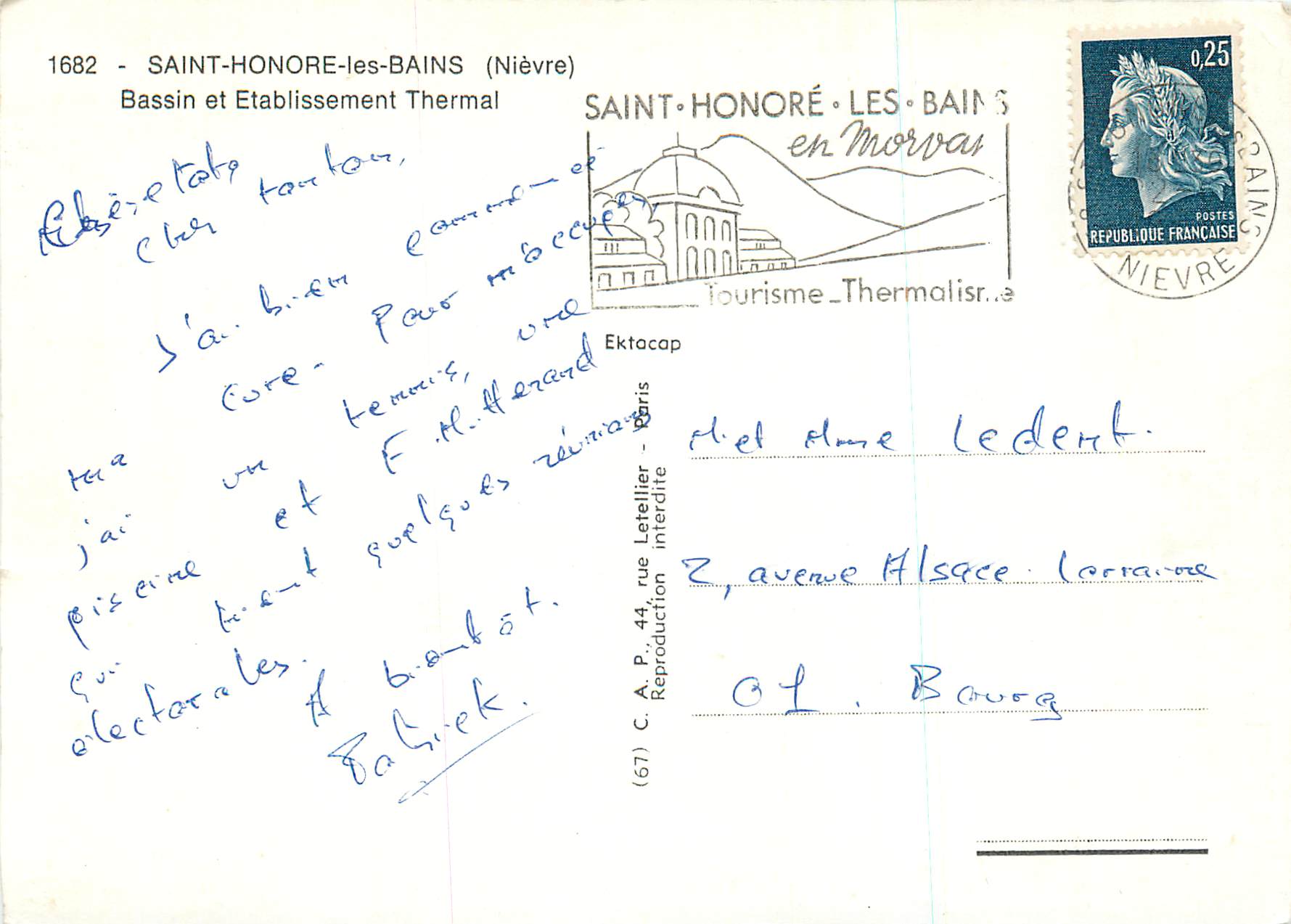 CPM Saint Honore les Bains (Nievre) Bassin et Etablissement Thermal — Rückseite