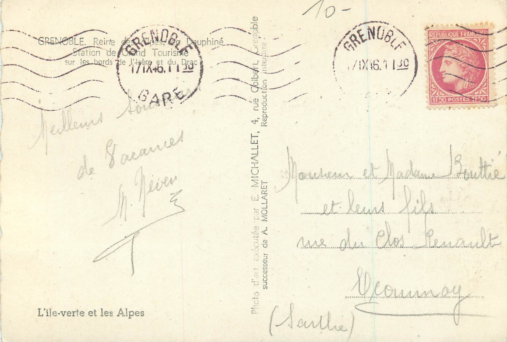 CPM Grenoble Reine des Alpes Dauphine Station de Grand Tourisme — Verso