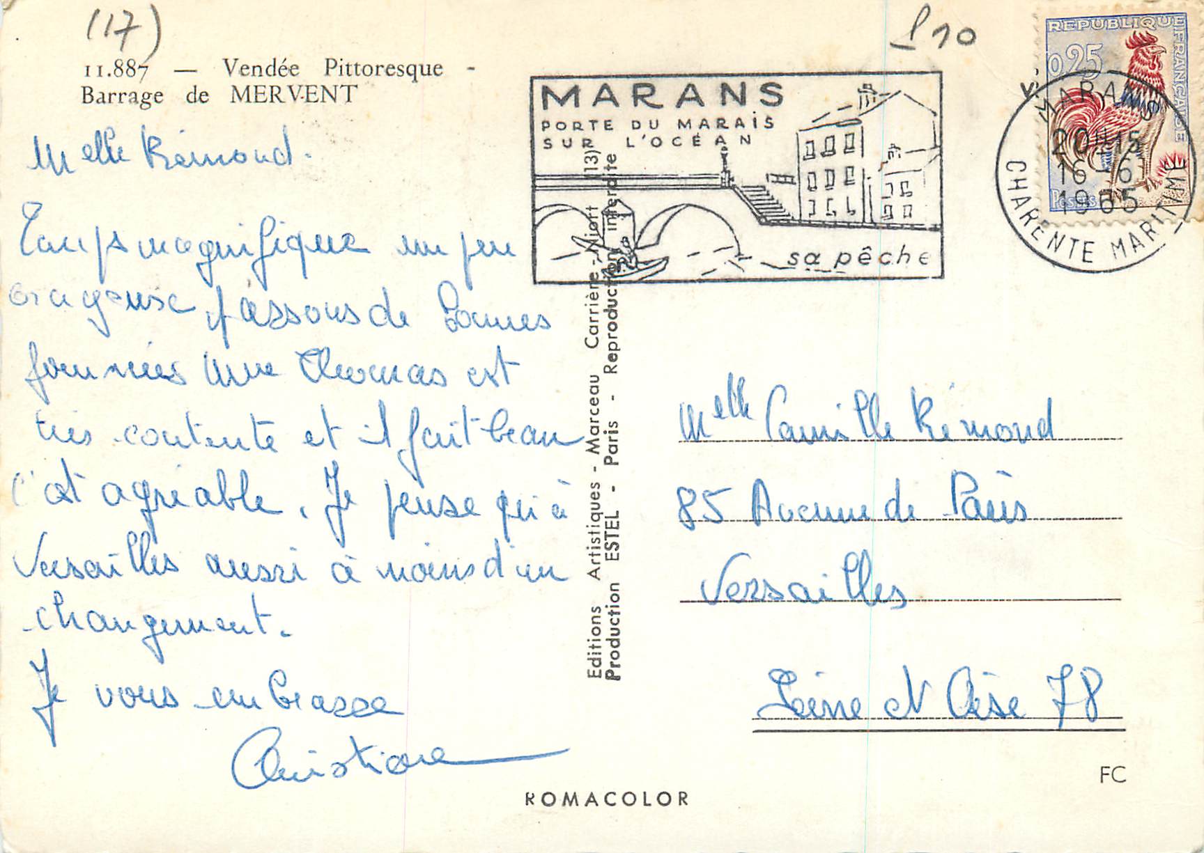 Vendée Pittoresque — Barrage de Mervent — Éditions Artisques Marceau, Paris — Rückseite